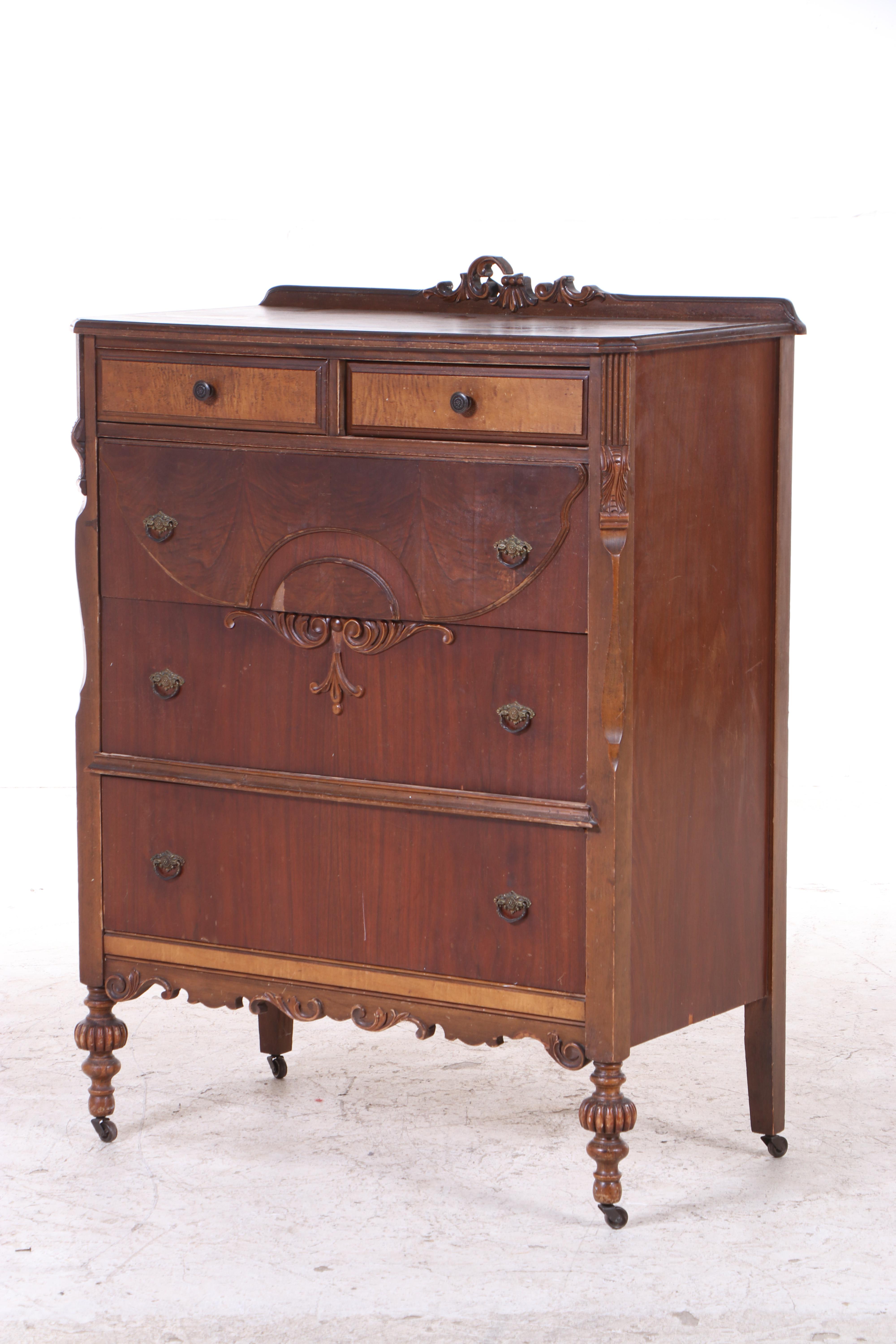 Blanchard-Hamilton Furniture Co. Jacobean Revival Walnut and Maple Bedroom Set