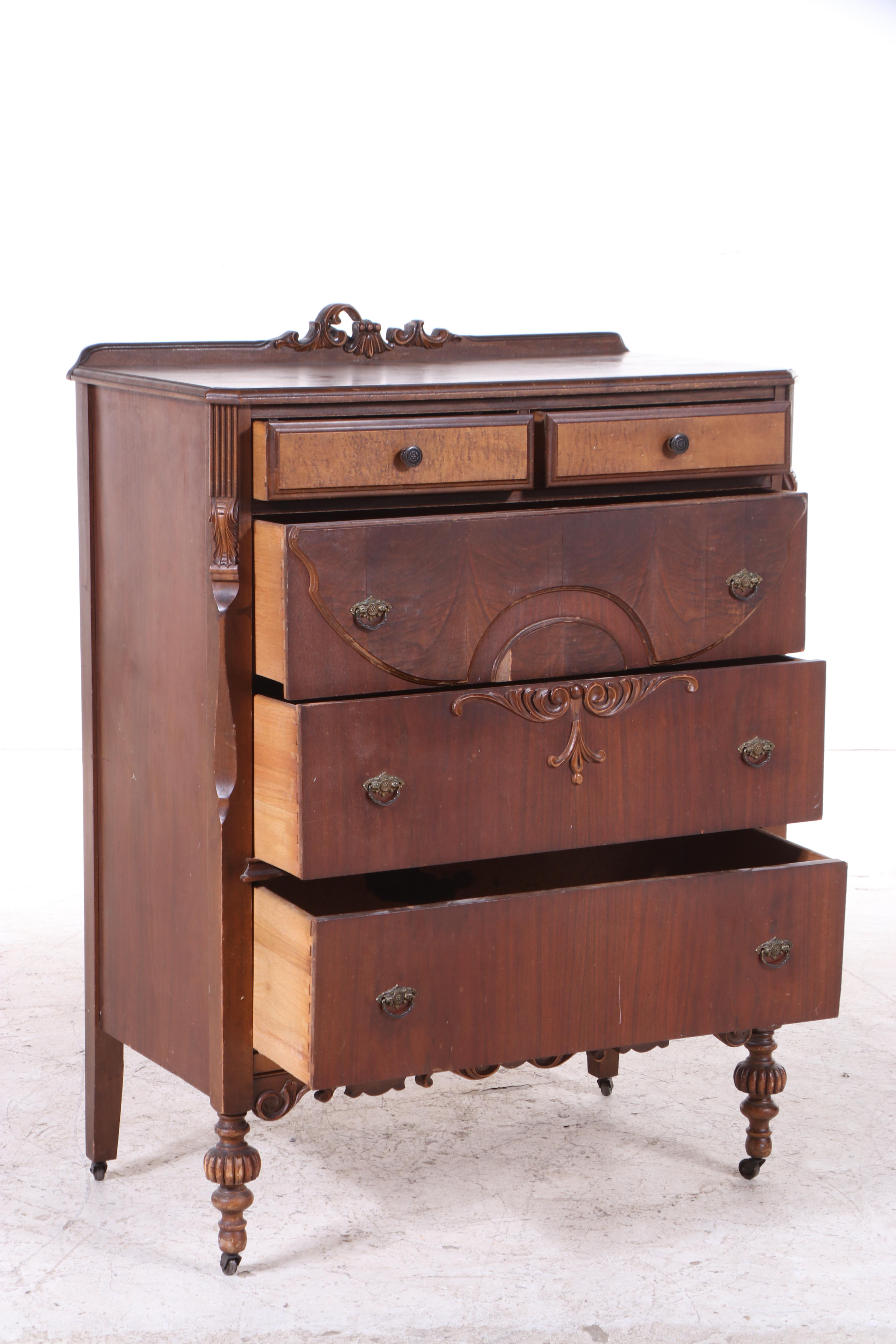 Blanchard-Hamilton Furniture Co. Jacobean Revival Walnut and Maple Bedroom Set