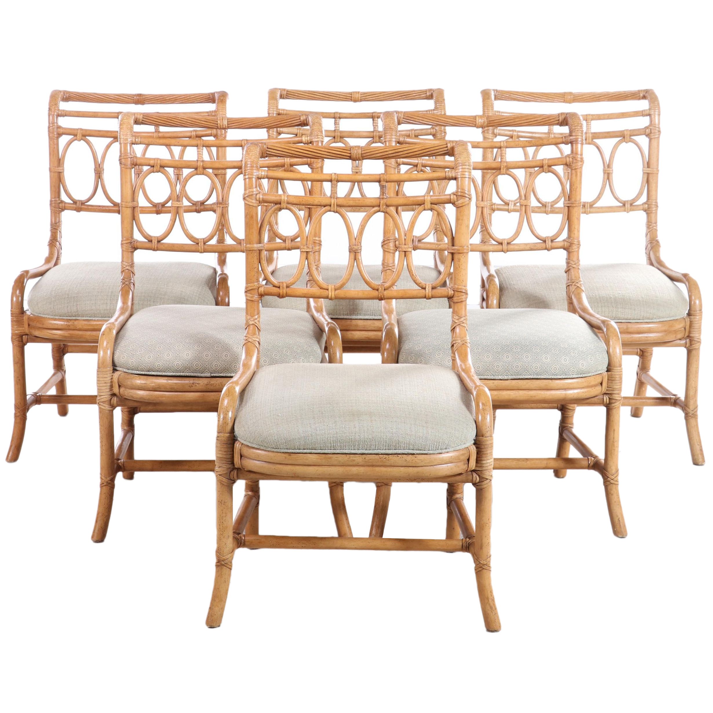 Six Henredon Regency Style Rattan Dining Chairs, Late 20th Century