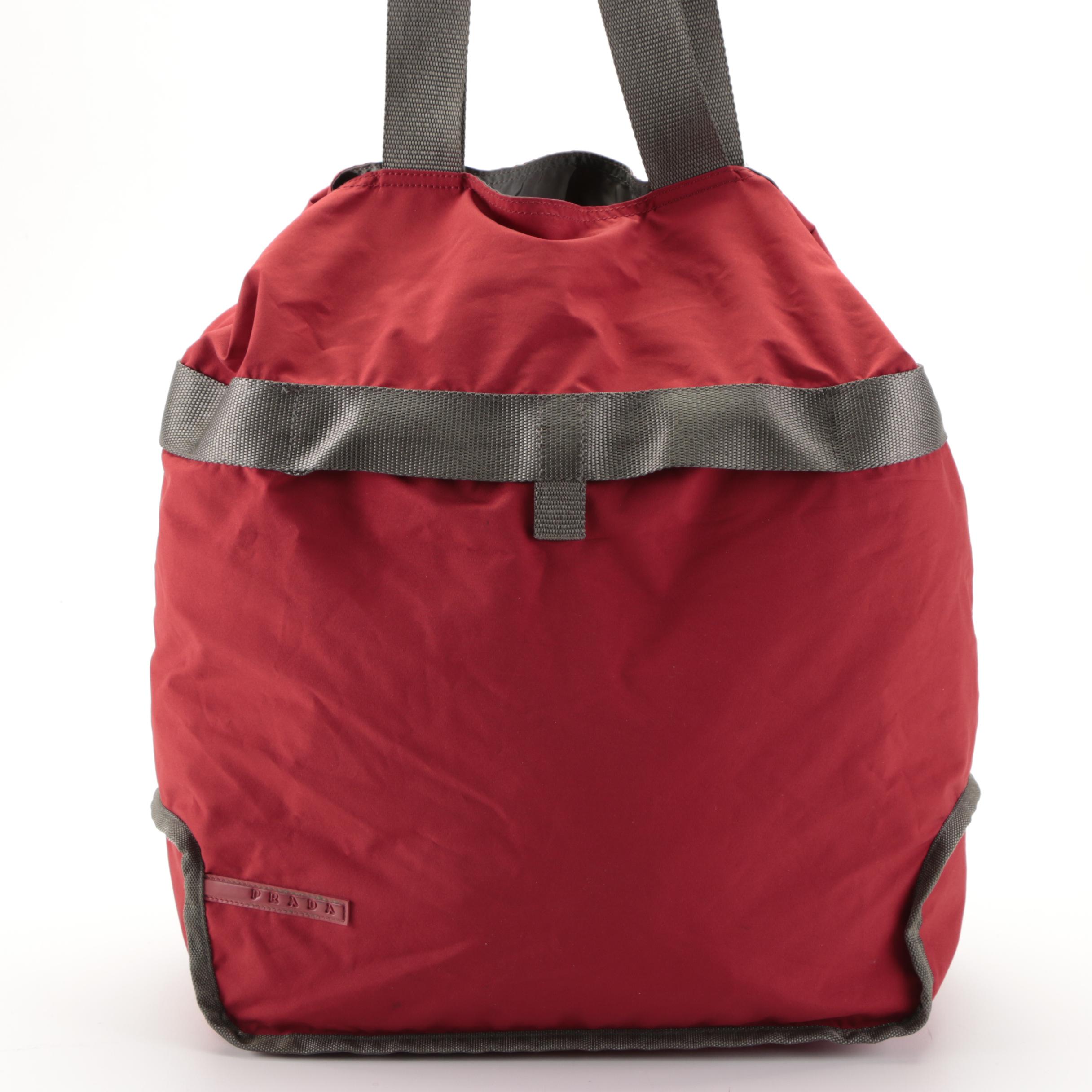 Prada Tote Bag Art. 4VA227 in Red with Grey Web