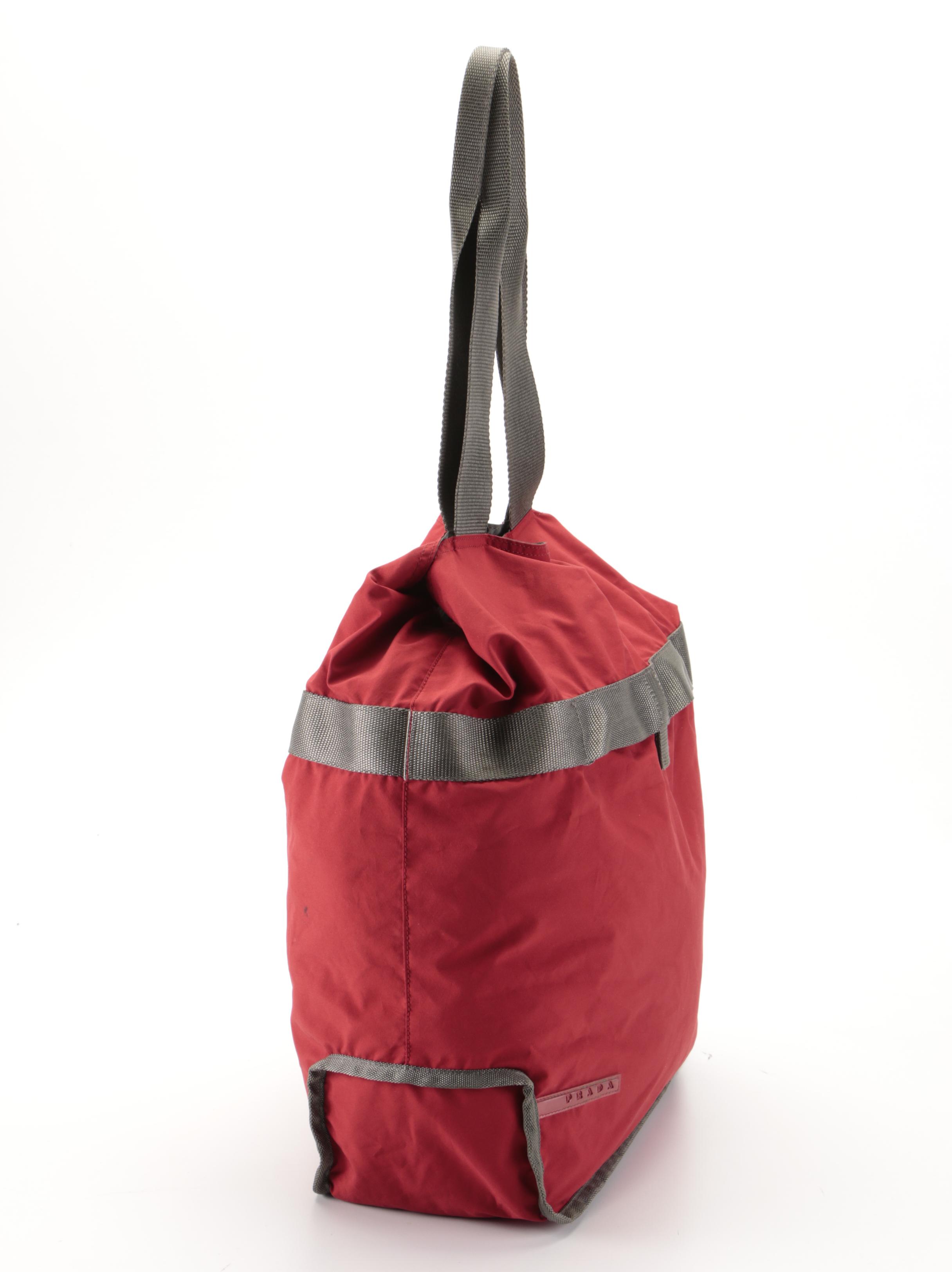Prada Tote Bag Art. 4VA227 in Red with Grey Web