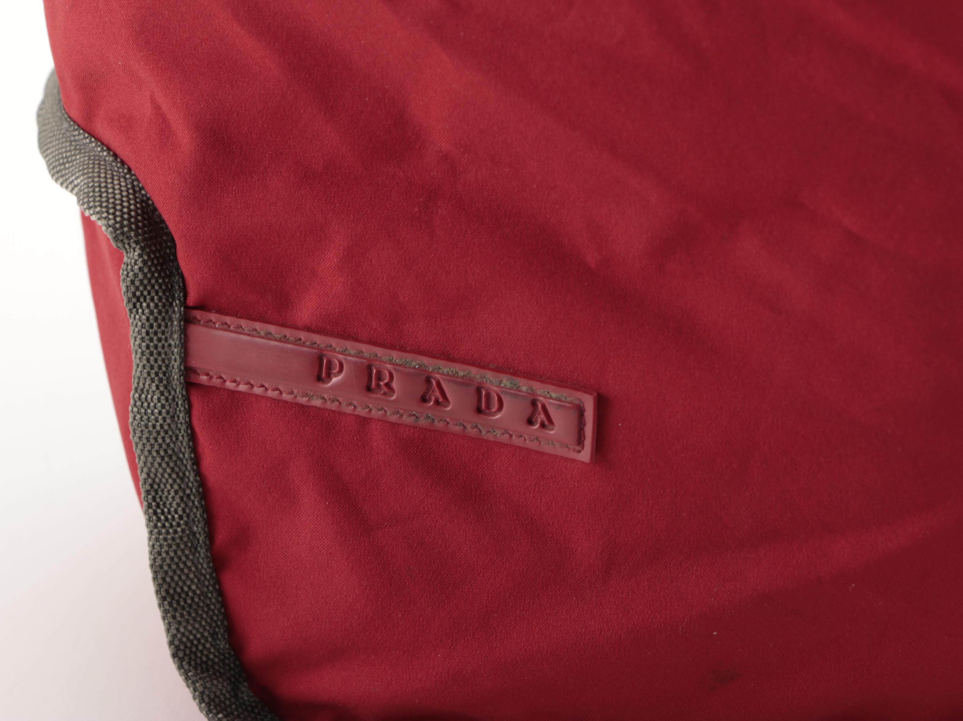 Prada Tote Bag Art. 4VA227 in Red with Grey Web