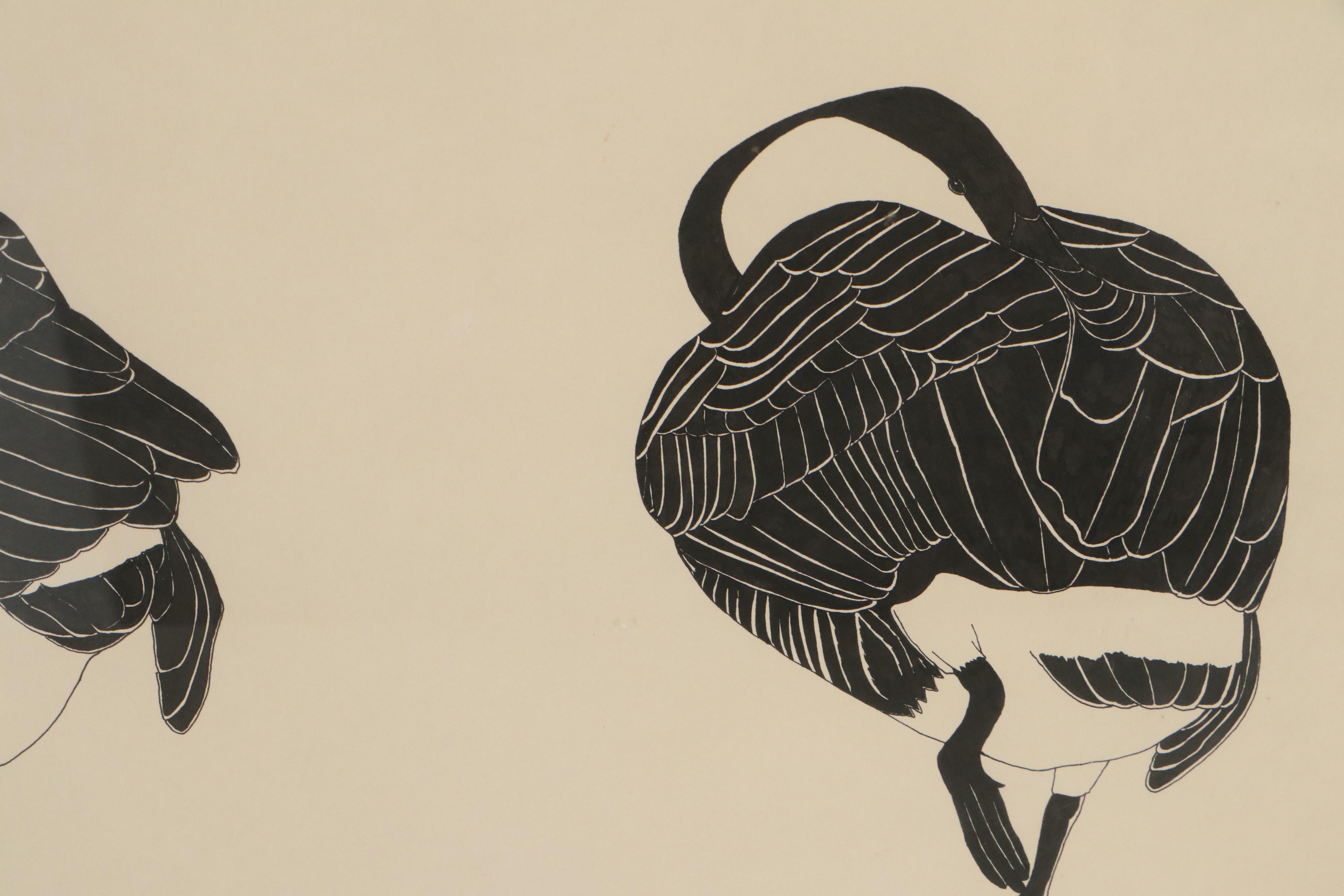 Ink Drawing of Two Canadian Geese