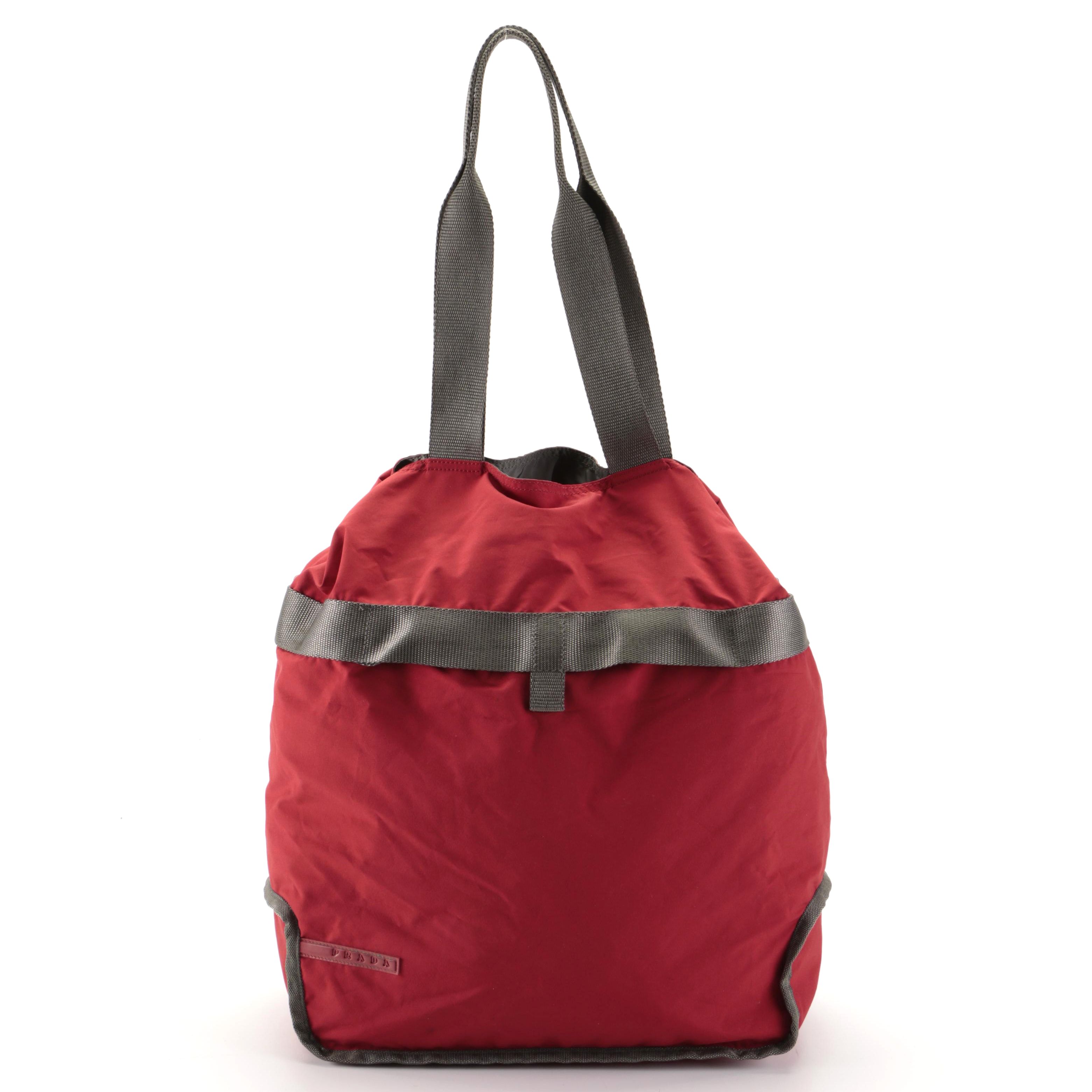 Prada Tote Bag Art. 4VA227 in Red with Grey Web