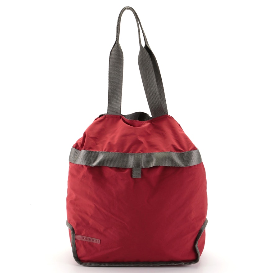 Prada Tote Bag Art. 4VA227 in Red with Grey Web