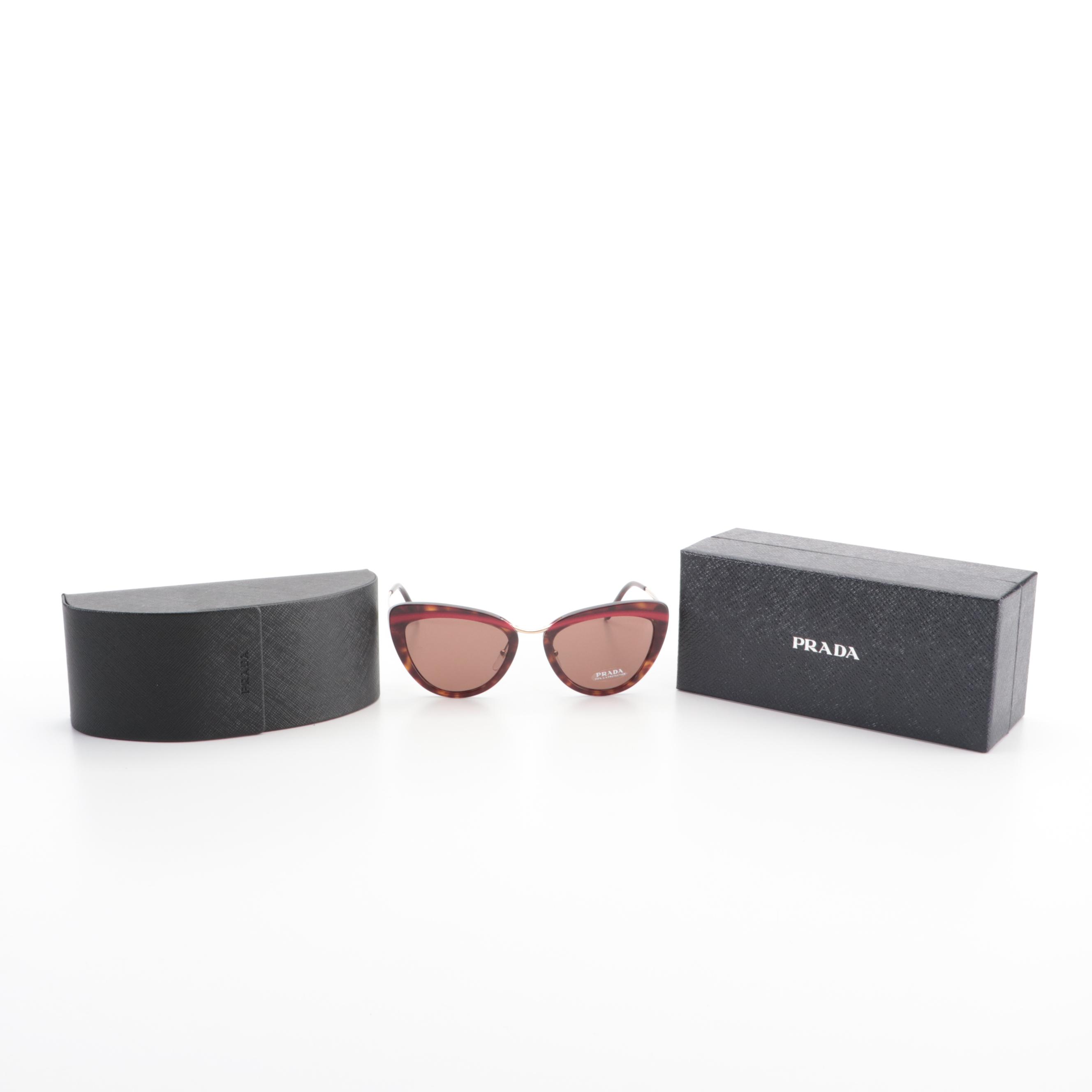 Prada SPR 25X Modified Cat Eye Style Sunglasses with Case and Box