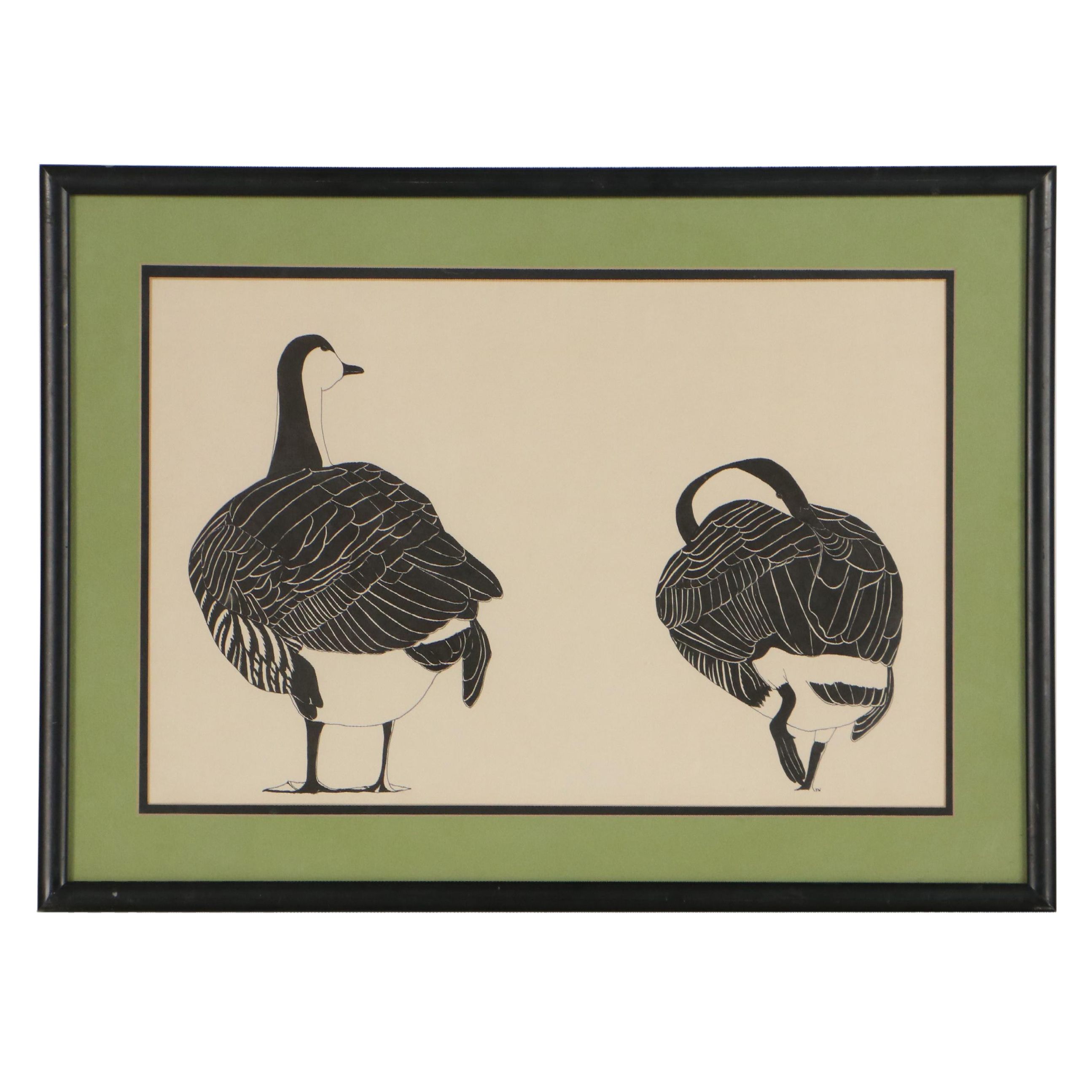 Ink Drawing of Two Canadian Geese