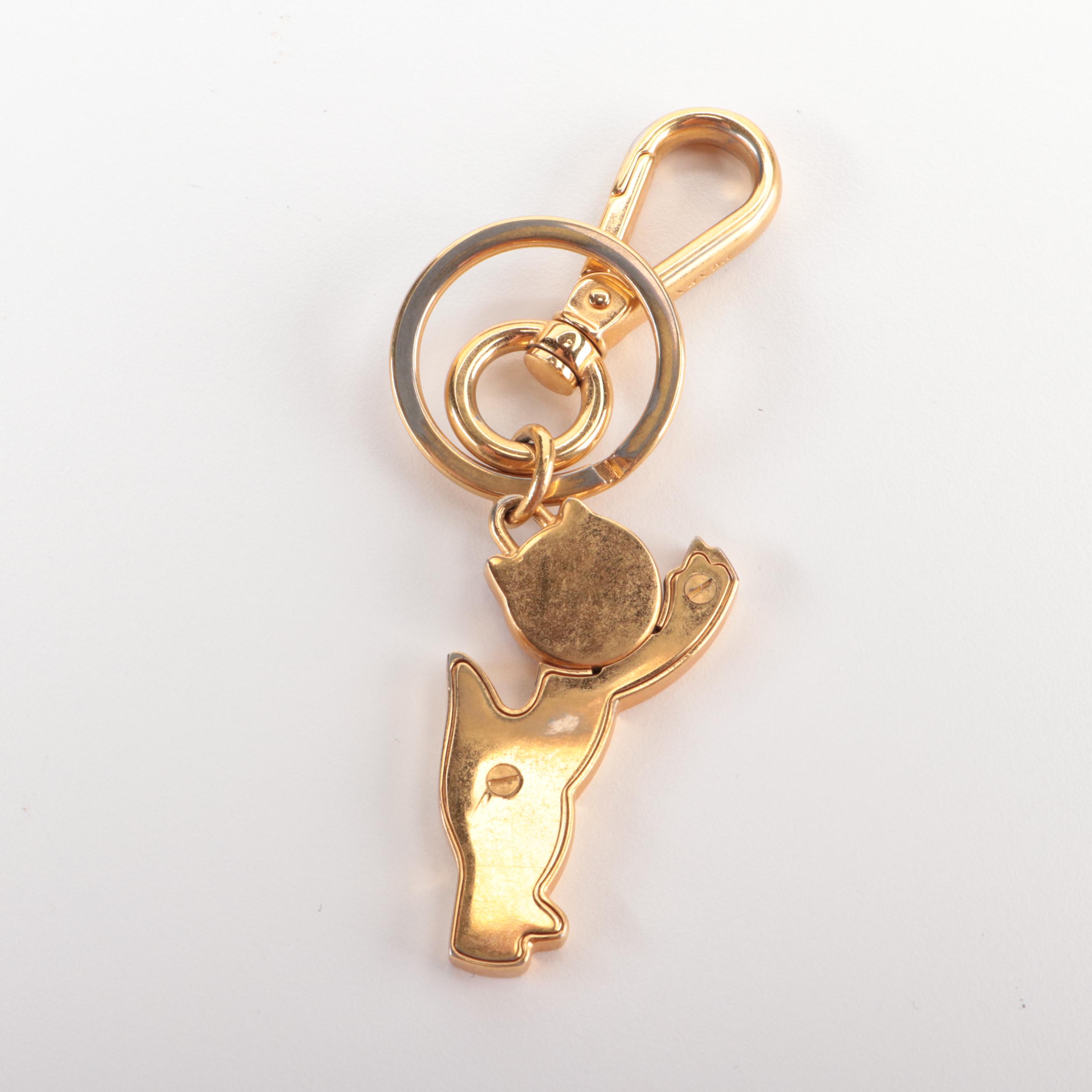 Prada Enamel Cat Key Ring with Hook Clasp