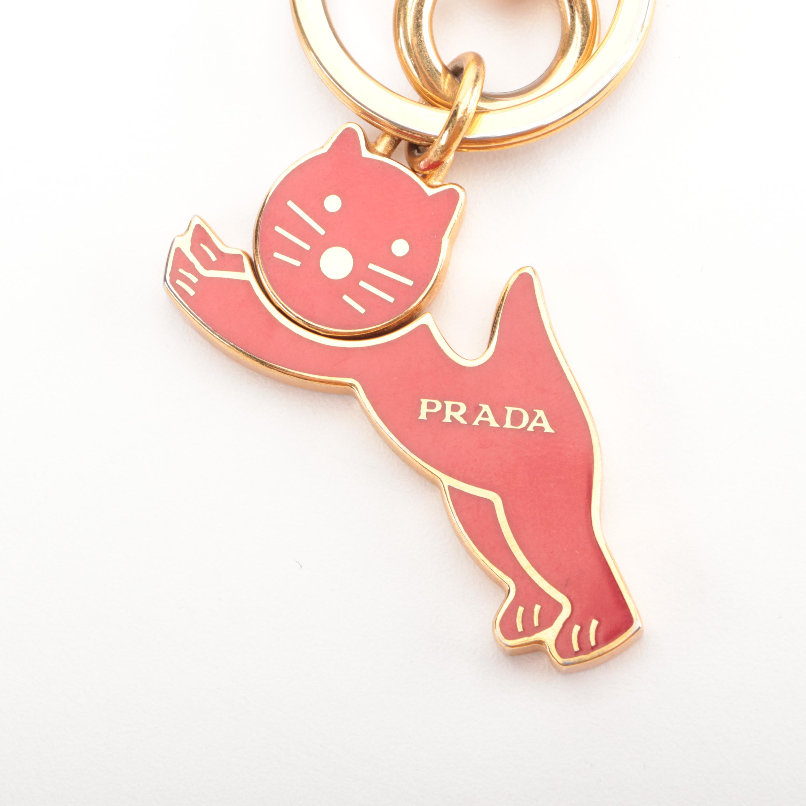 Prada Enamel Cat Key Ring with Hook Clasp
