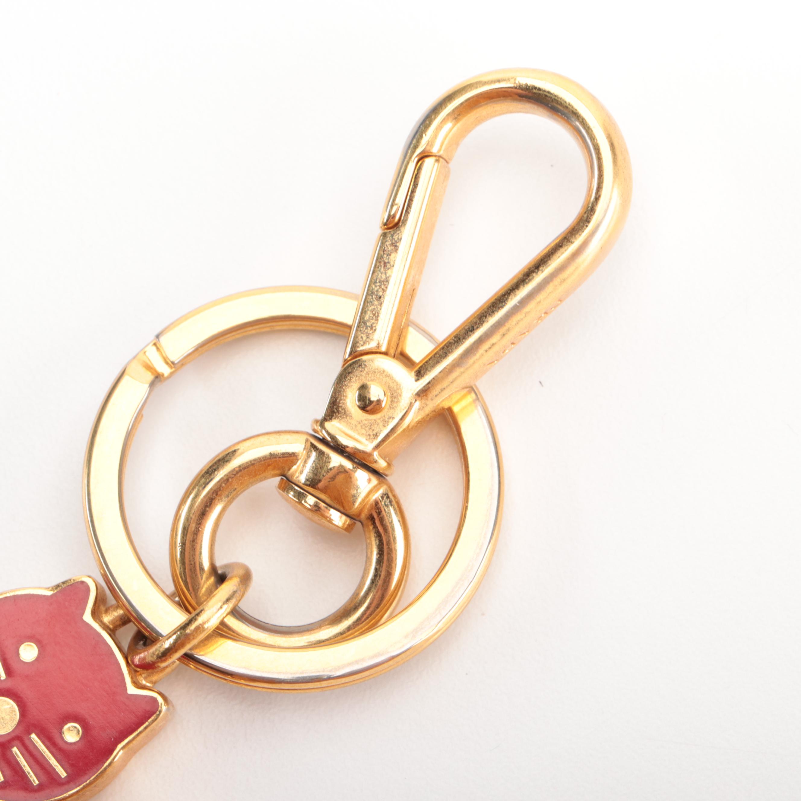 Prada Enamel Cat Key Ring with Hook Clasp