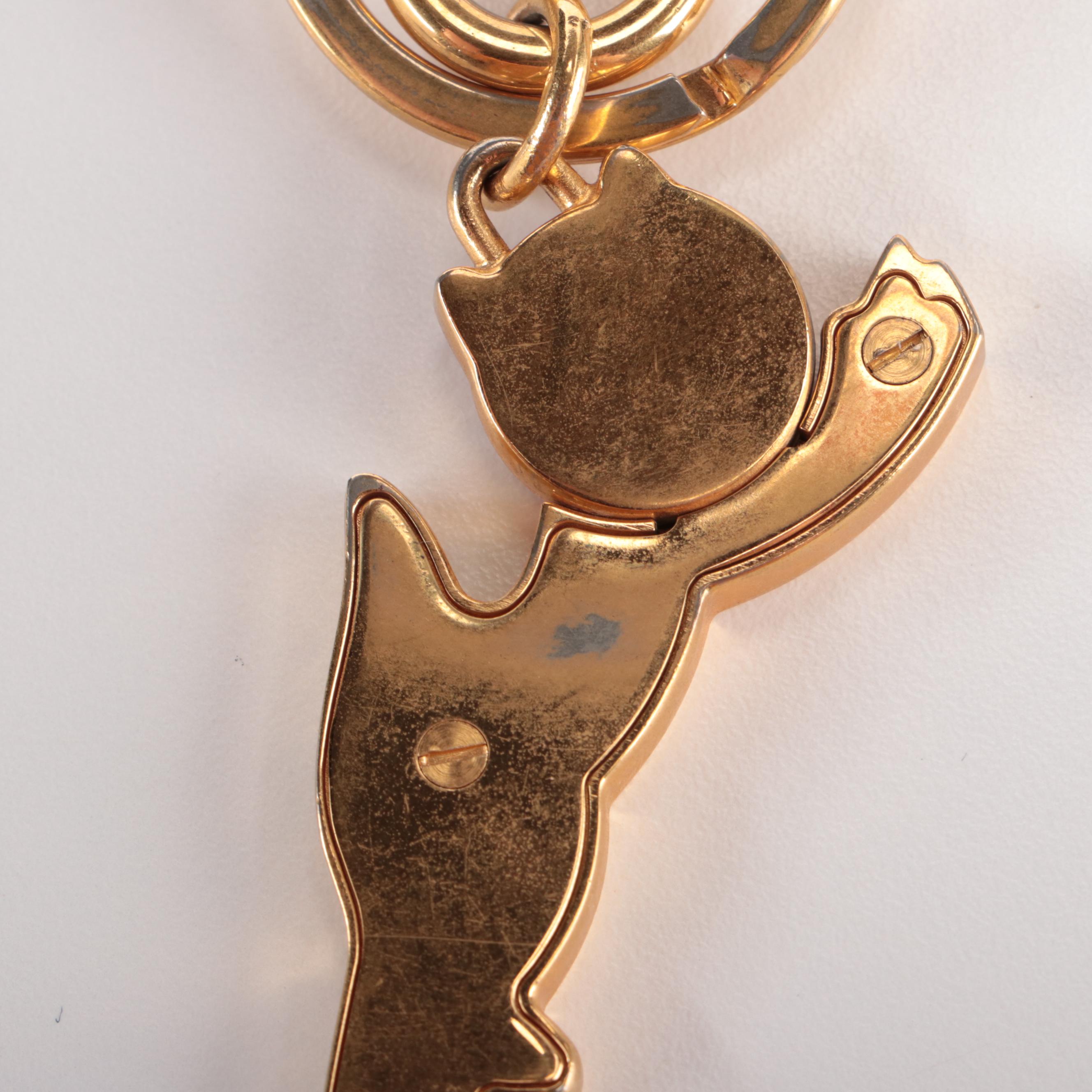 Prada Enamel Cat Key Ring with Hook Clasp