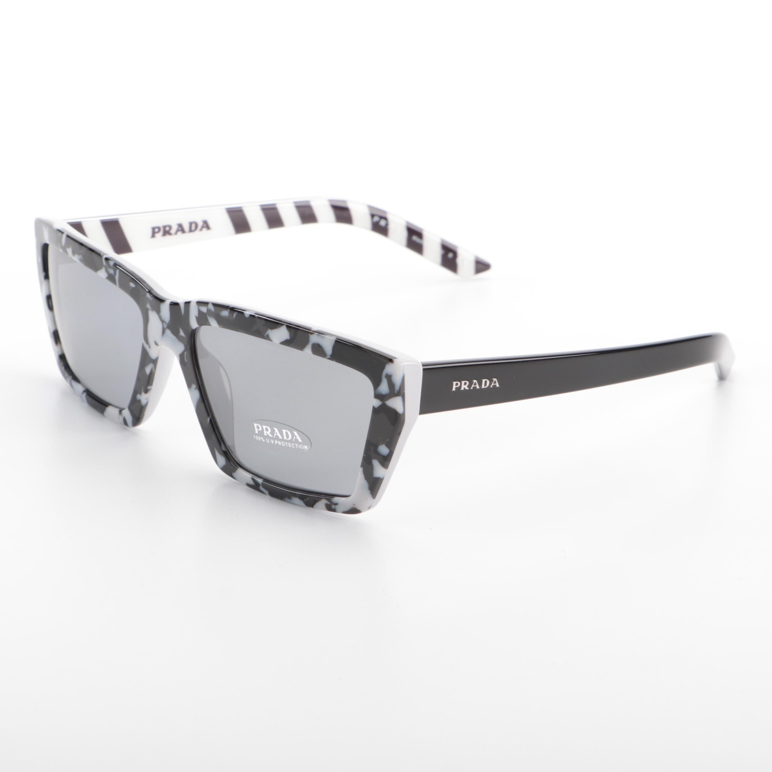 Prada SPR04V Rectangular Sunglasses in Black and Grey with Case and Box