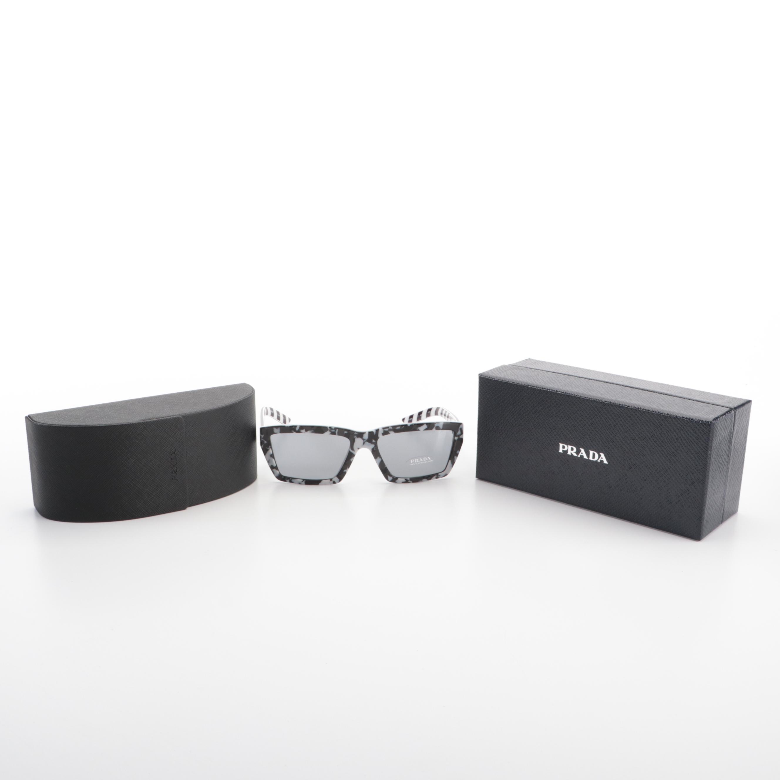 Prada SPR04V Rectangular Sunglasses in Black and Grey with Case and Box