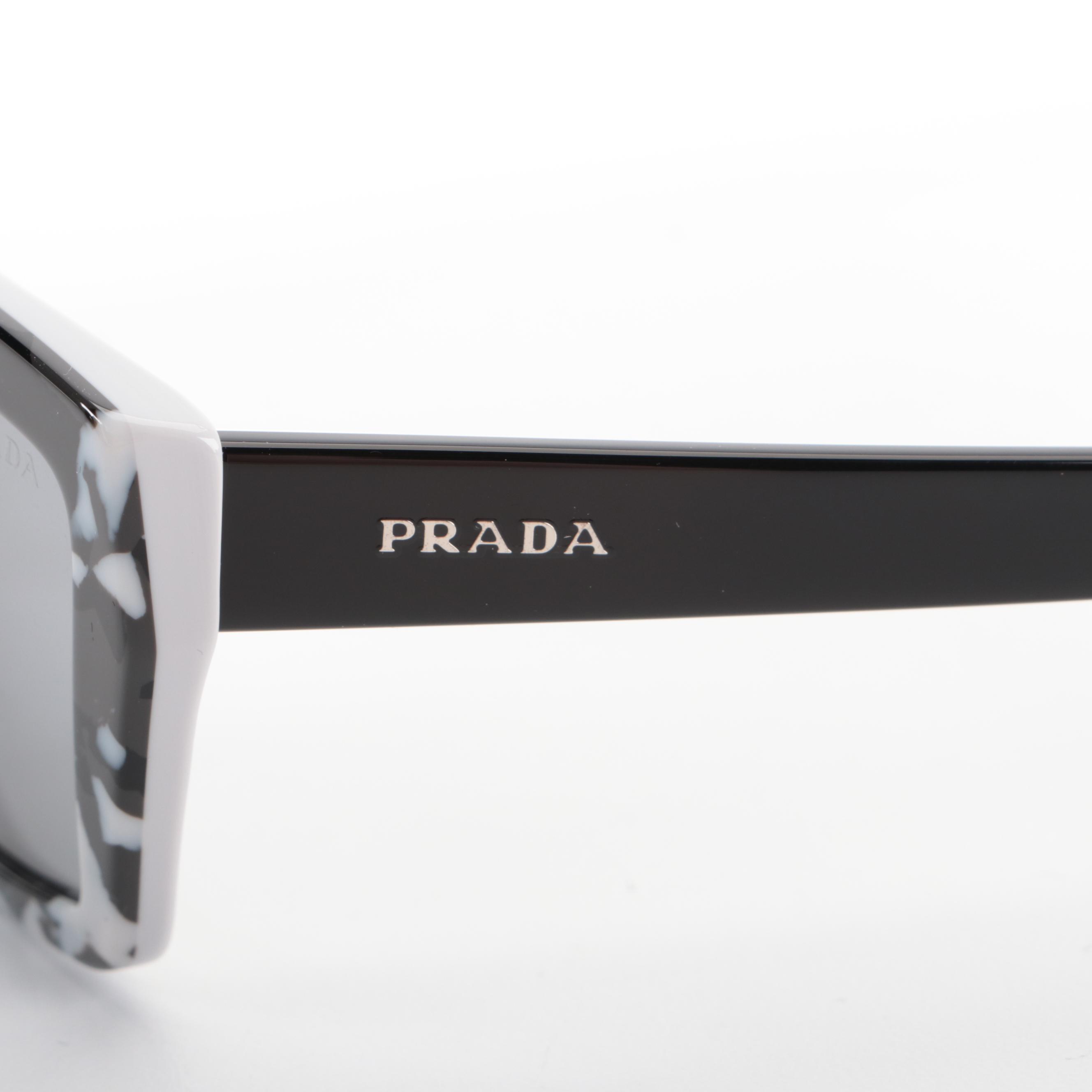 Prada SPR04V Rectangular Sunglasses in Black and Grey with Case and Box