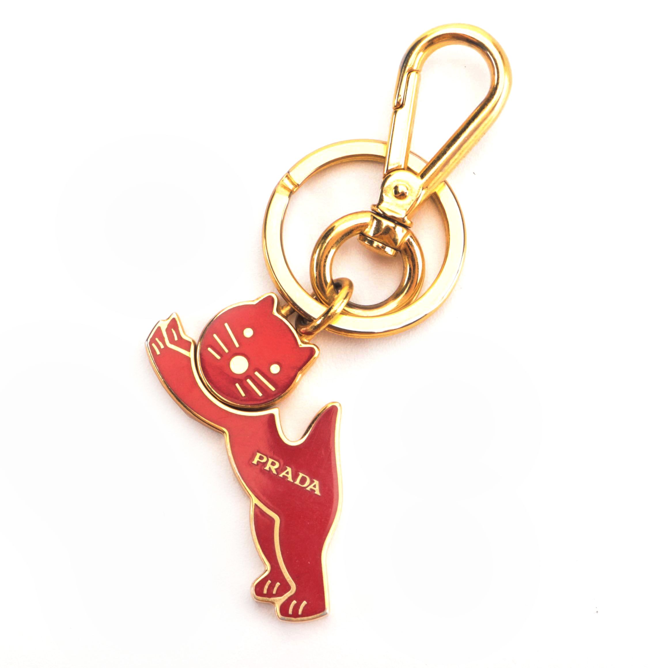Prada Enamel Cat Key Ring with Hook Clasp