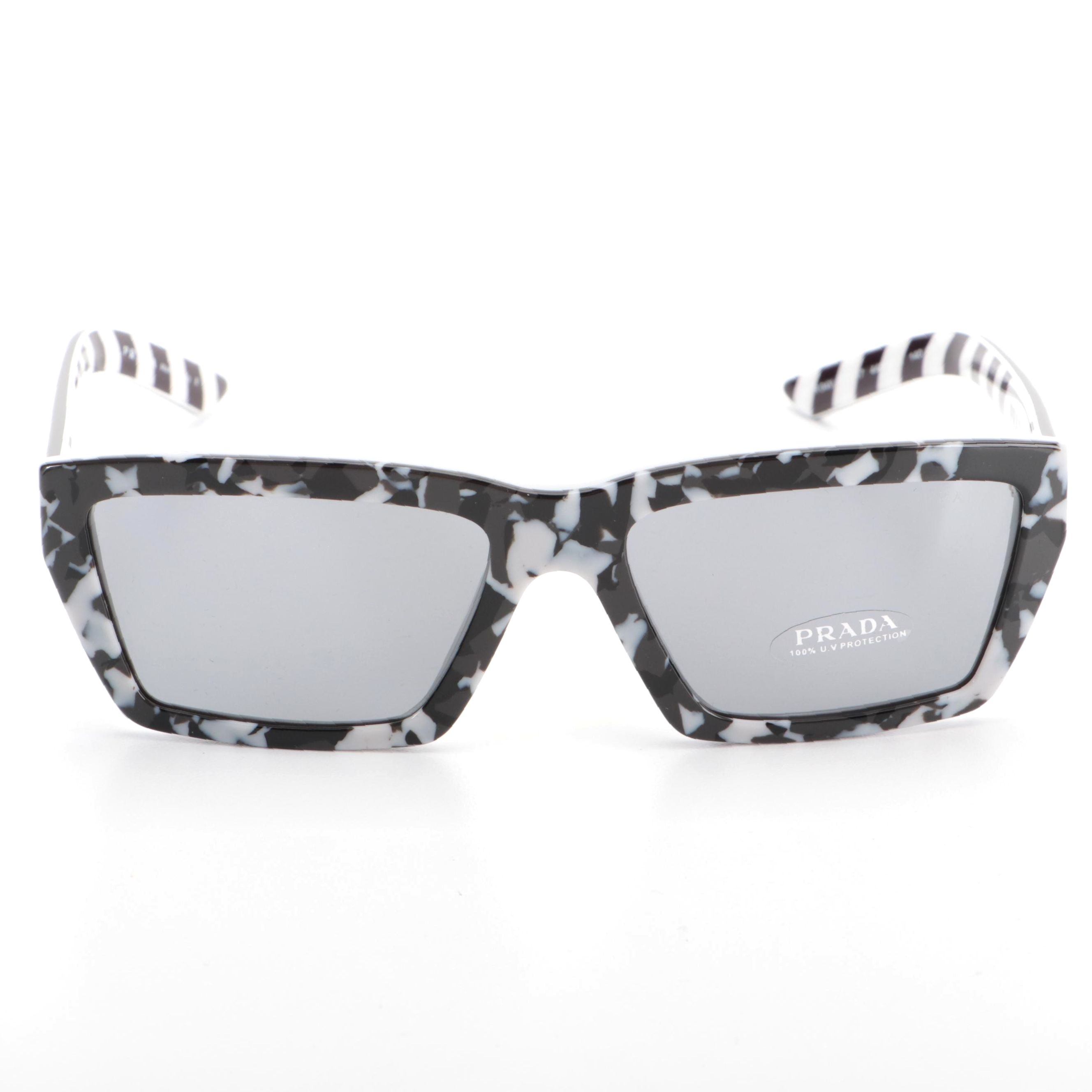 Prada SPR04V Rectangular Sunglasses in Black and Grey with Case and Box