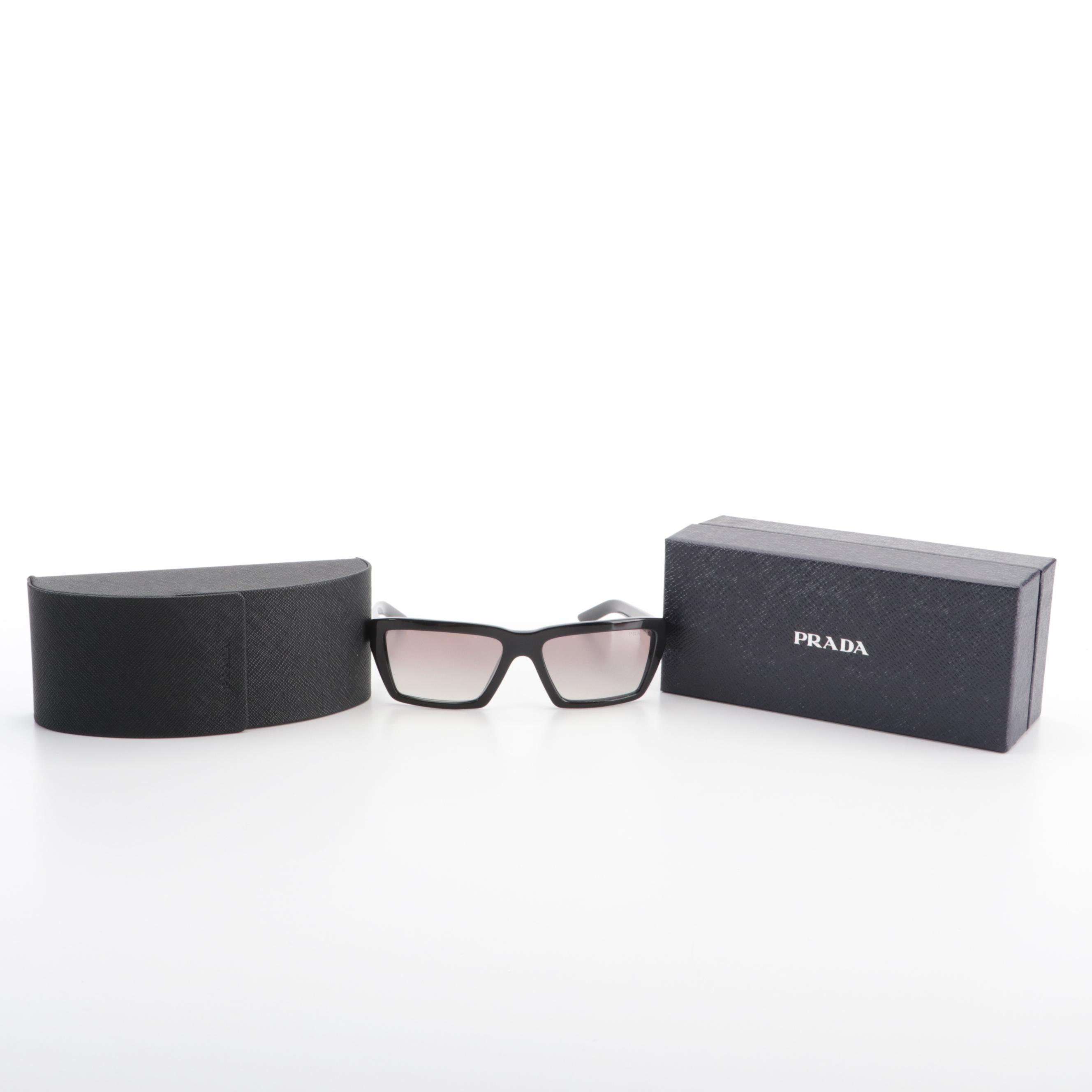 Prada SPR04V Rectangular Sunglasses in Black with Case and Box
