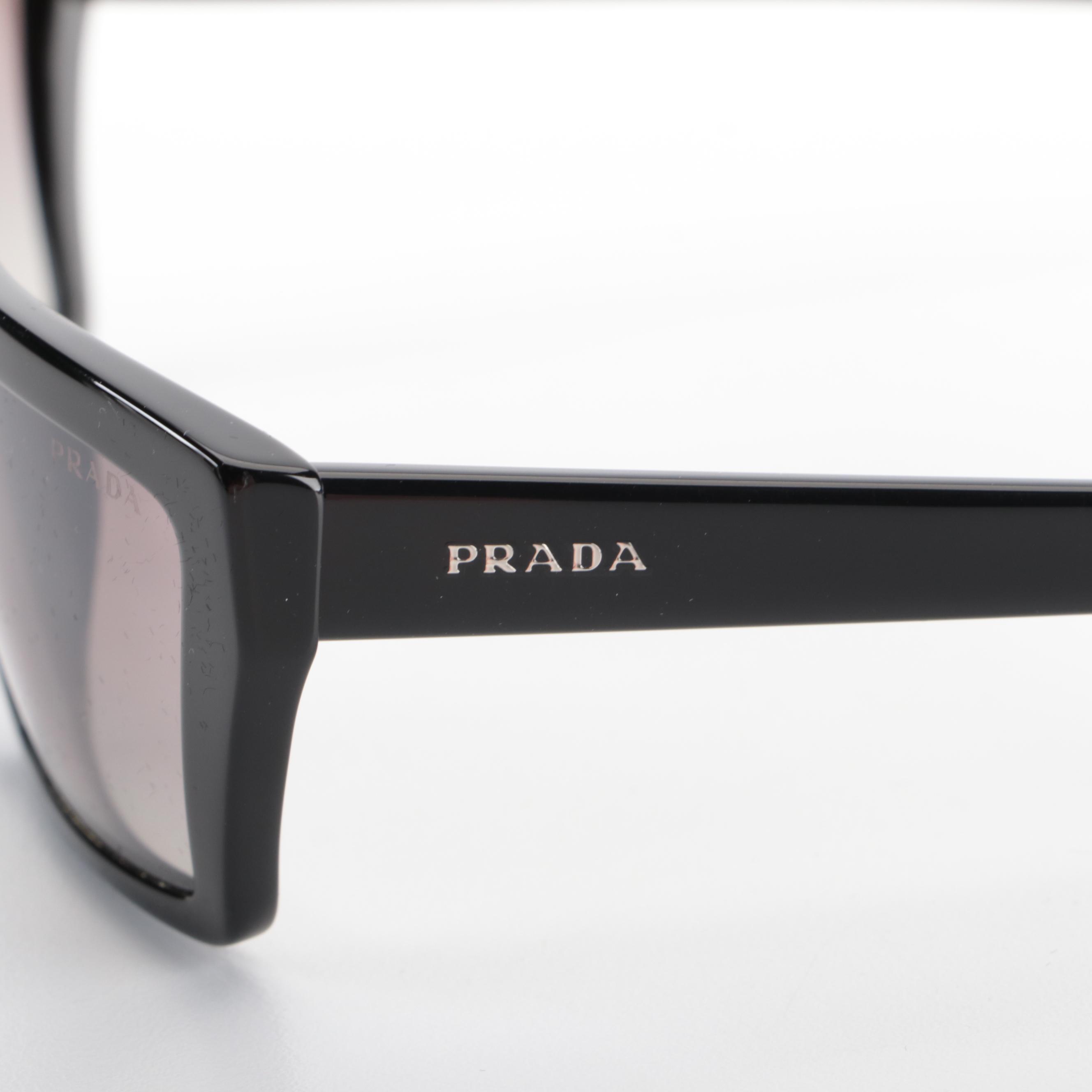 Prada SPR04V Rectangular Sunglasses in Black with Case and Box