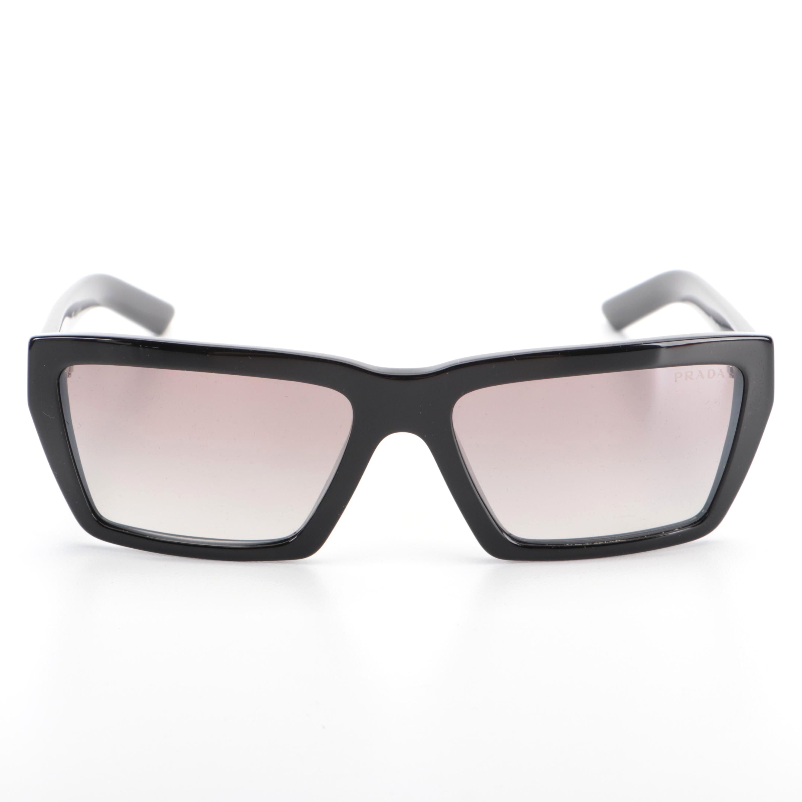 Prada SPR04V Rectangular Sunglasses in Black with Case and Box