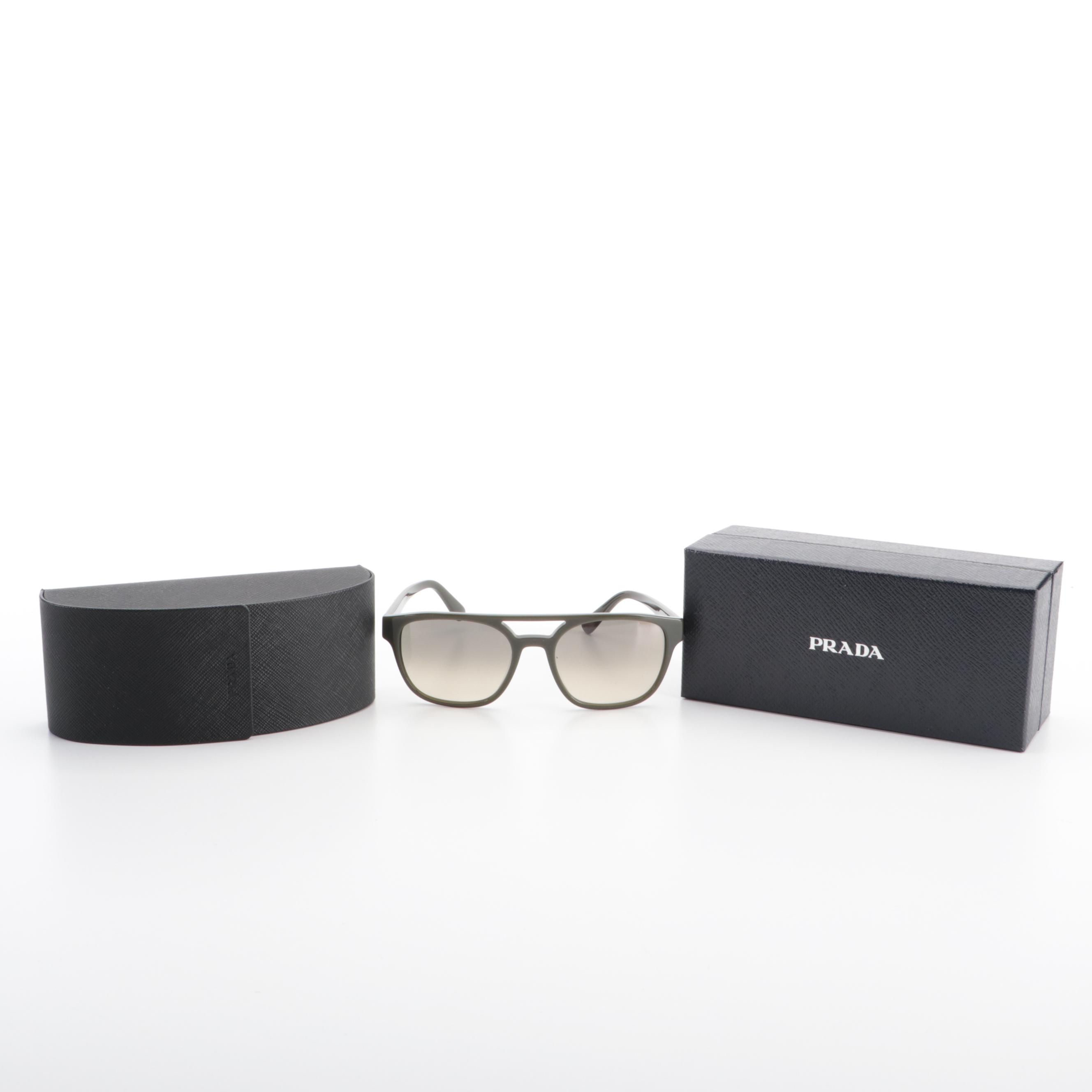 Men's Prada Heritage SPR23V Square Sunglasses in Black with Case and Box