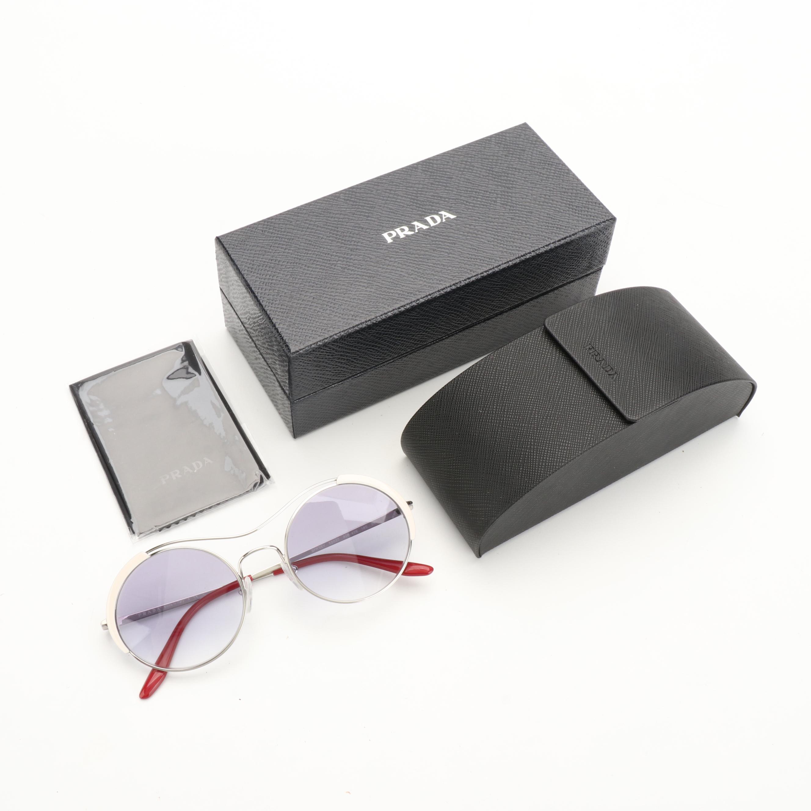 Prada SPR55V Round Metal Sunglasses with Case and Box