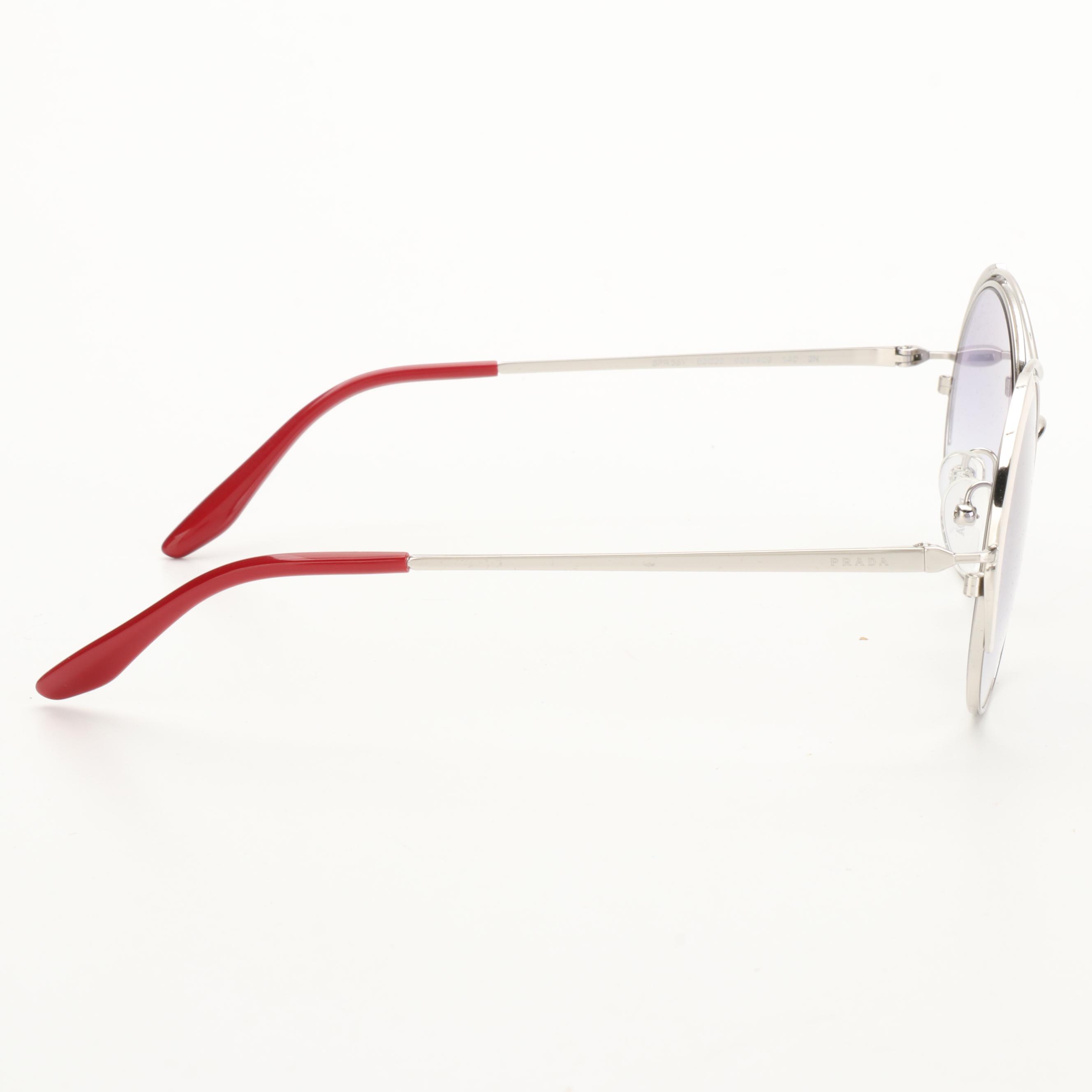 Prada SPR55V Round Metal Sunglasses with Case and Box