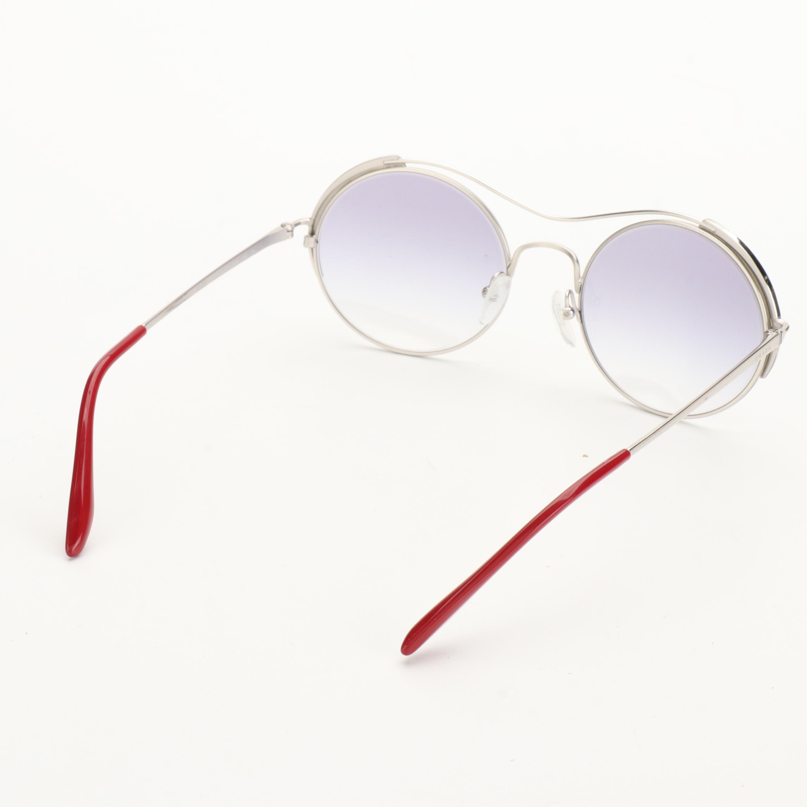 Prada SPR55V Round Metal Sunglasses with Case and Box