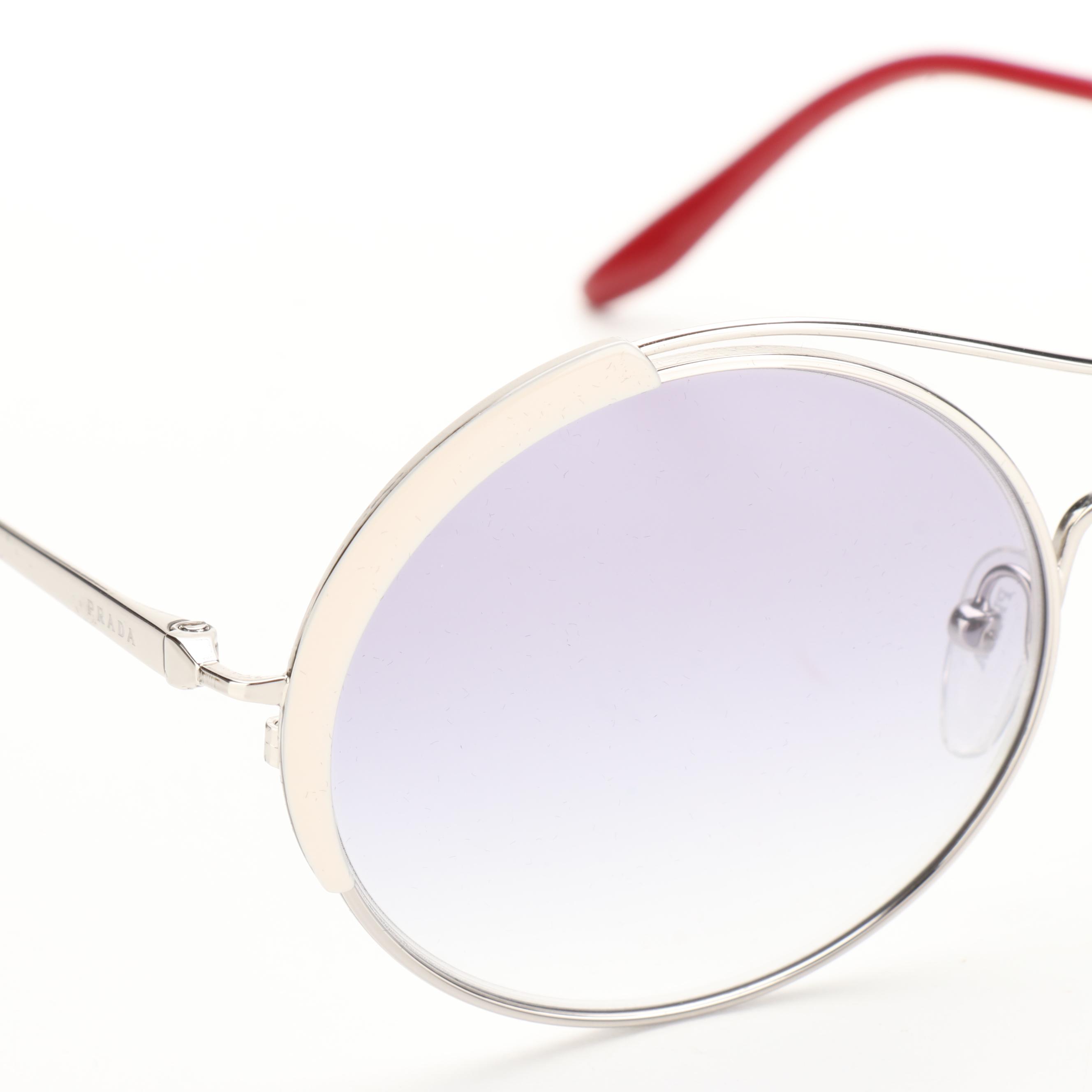 Prada SPR55V Round Metal Sunglasses with Case and Box