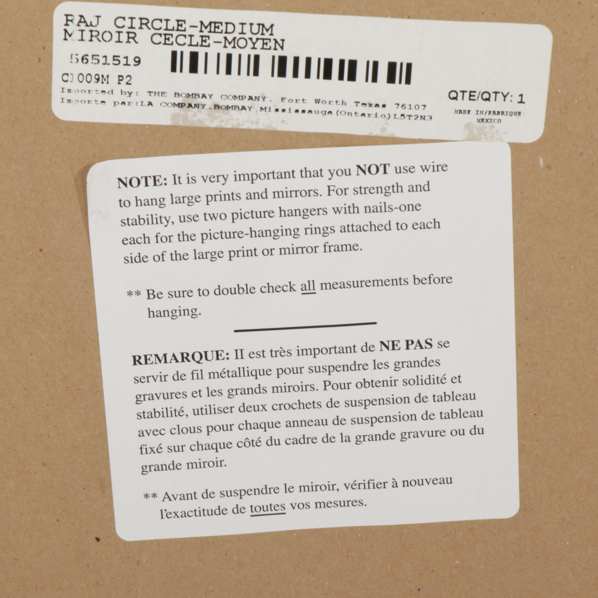 Bombay Company Raj Circular Gold Toned Mirror