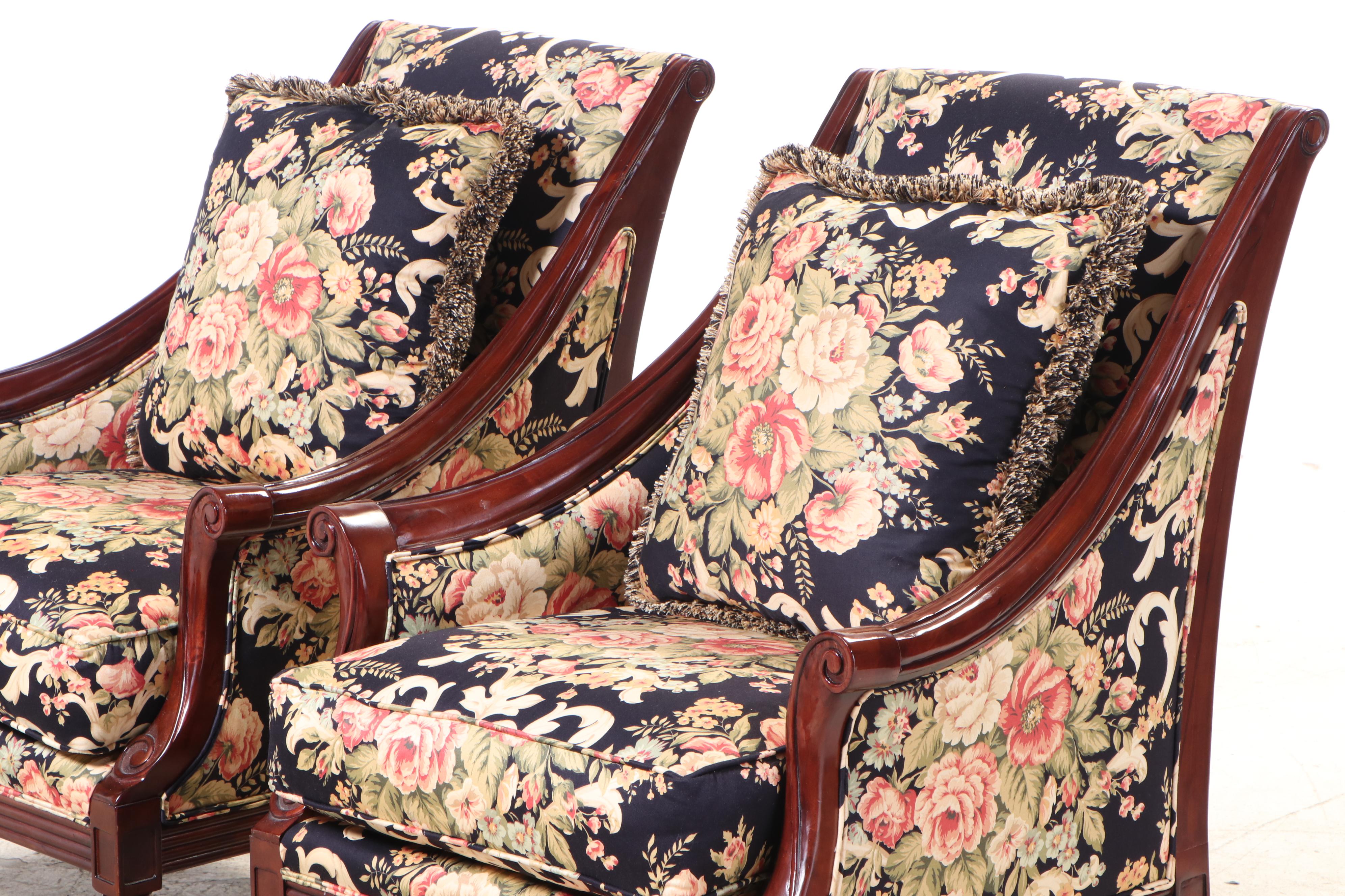 Pair of Jaclyn Smith Home Regency Style Mahogany Lounge Chairs