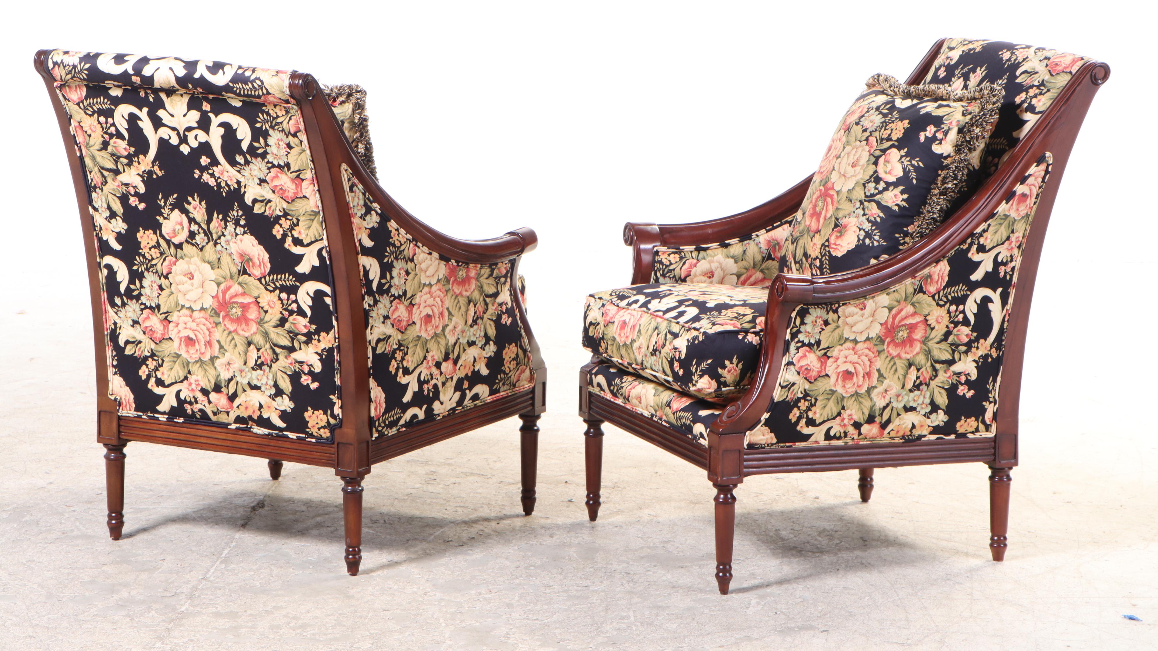 Pair of Jaclyn Smith Home Regency Style Mahogany Lounge Chairs