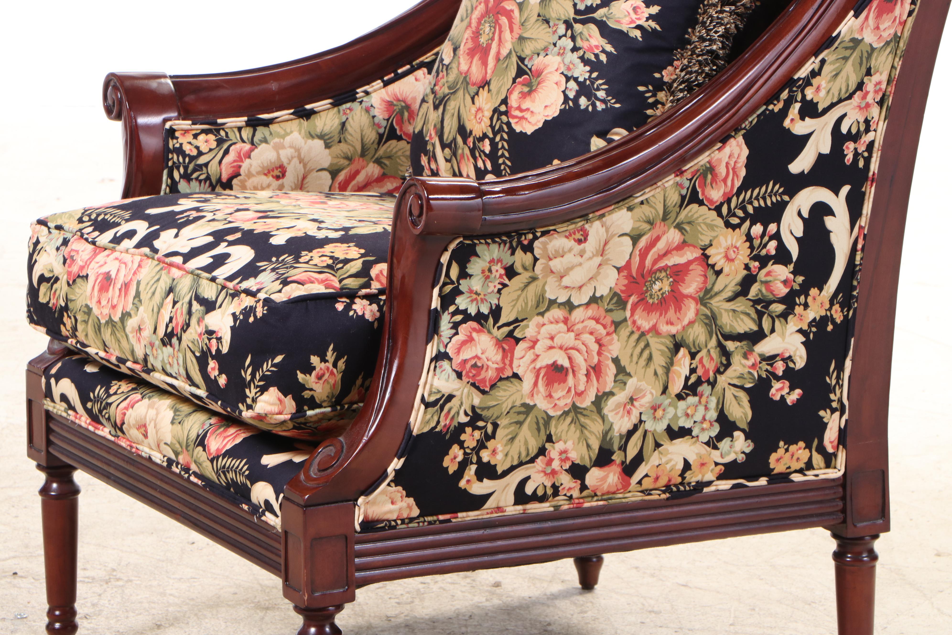 Pair of Jaclyn Smith Home Regency Style Mahogany Lounge Chairs