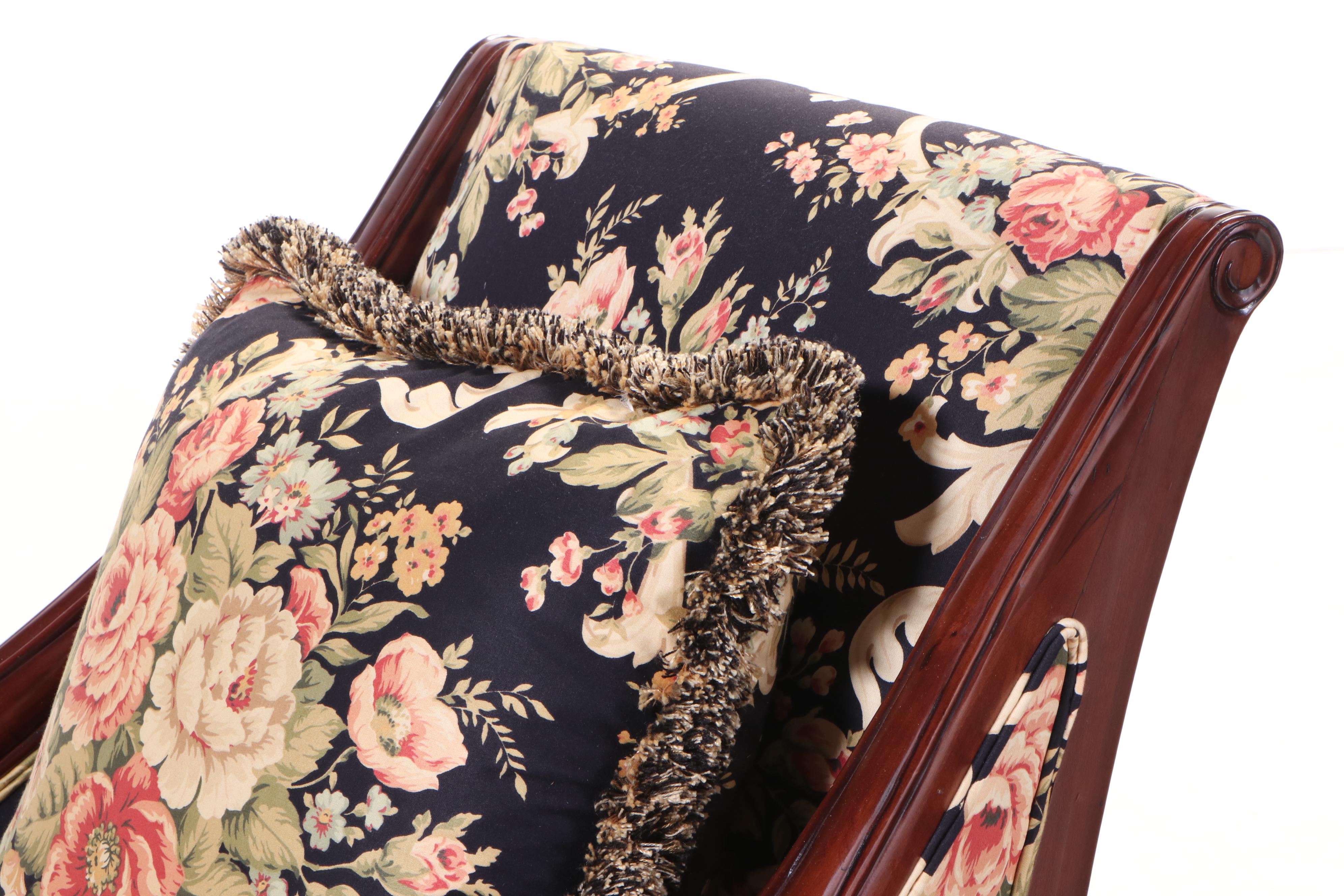 Pair of Jaclyn Smith Home Regency Style Mahogany Lounge Chairs