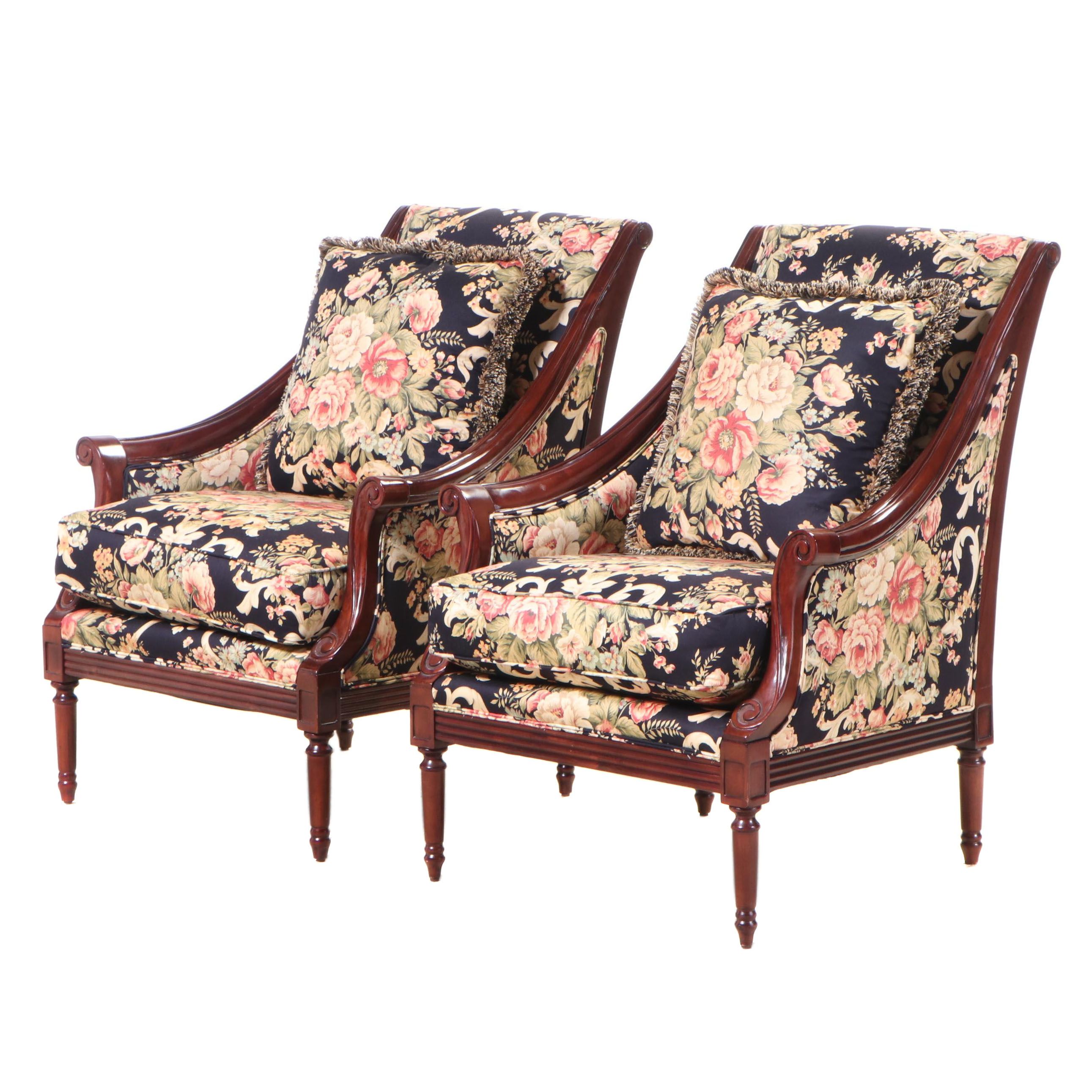 Pair of Jaclyn Smith Home Regency Style Mahogany Lounge Chairs