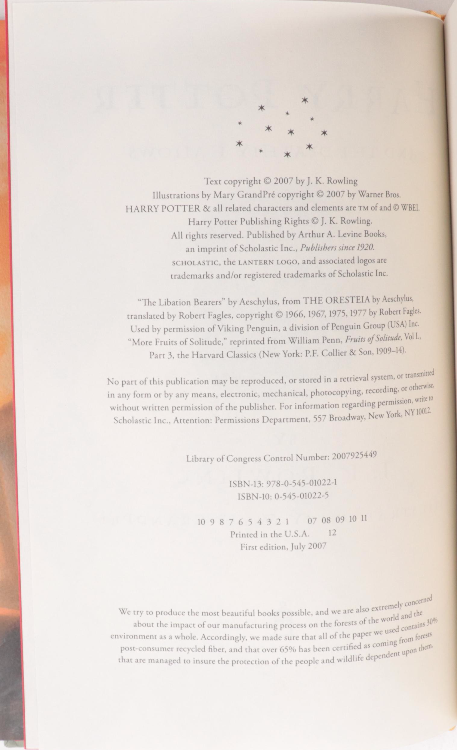 First American Edition "Harry Potter" Complete Series by J. K. Rowling