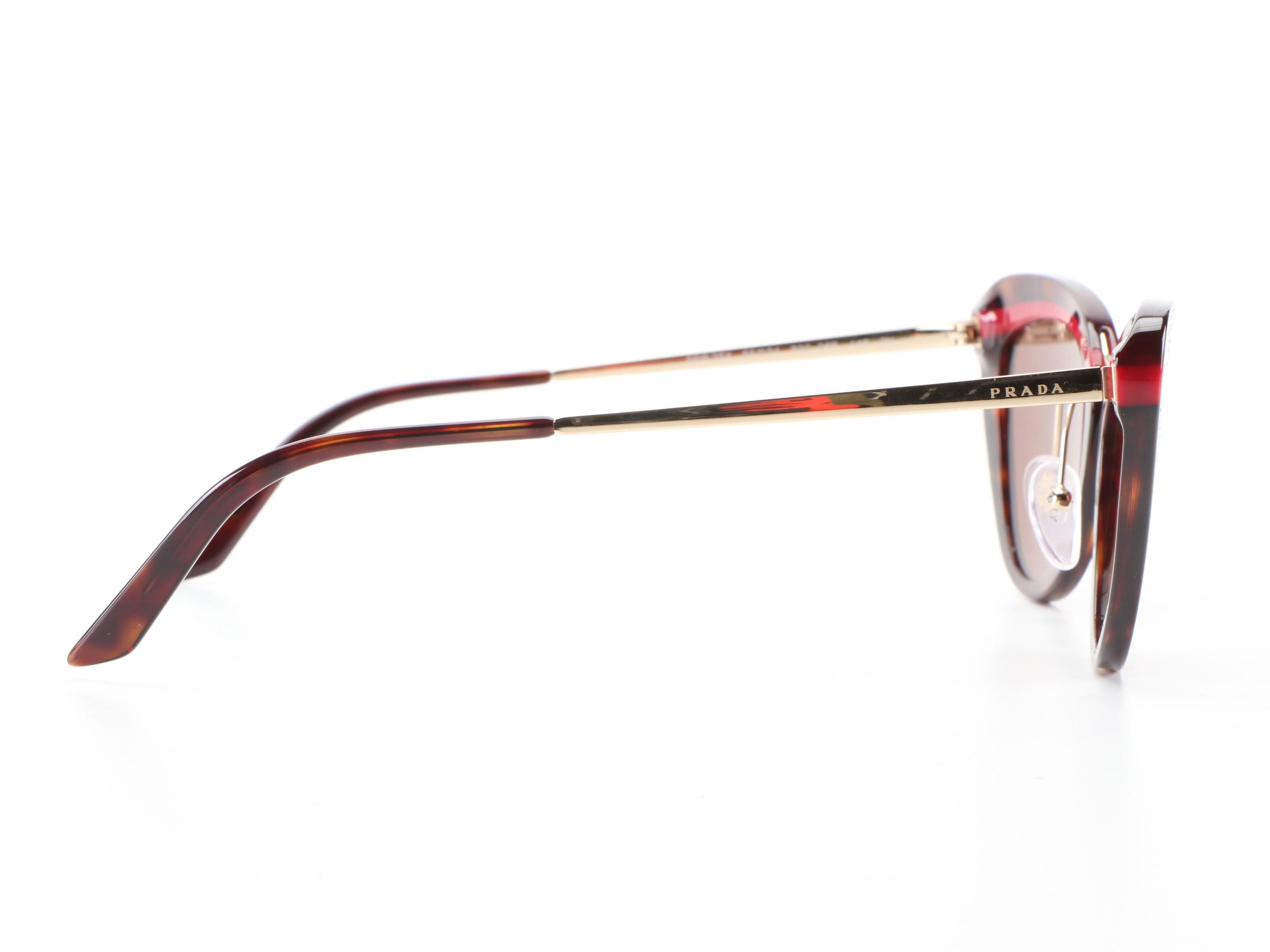 Prada SPR 25X Cat Eye Sunglasses in Red Striped Tortoise Acetate with Case & Box