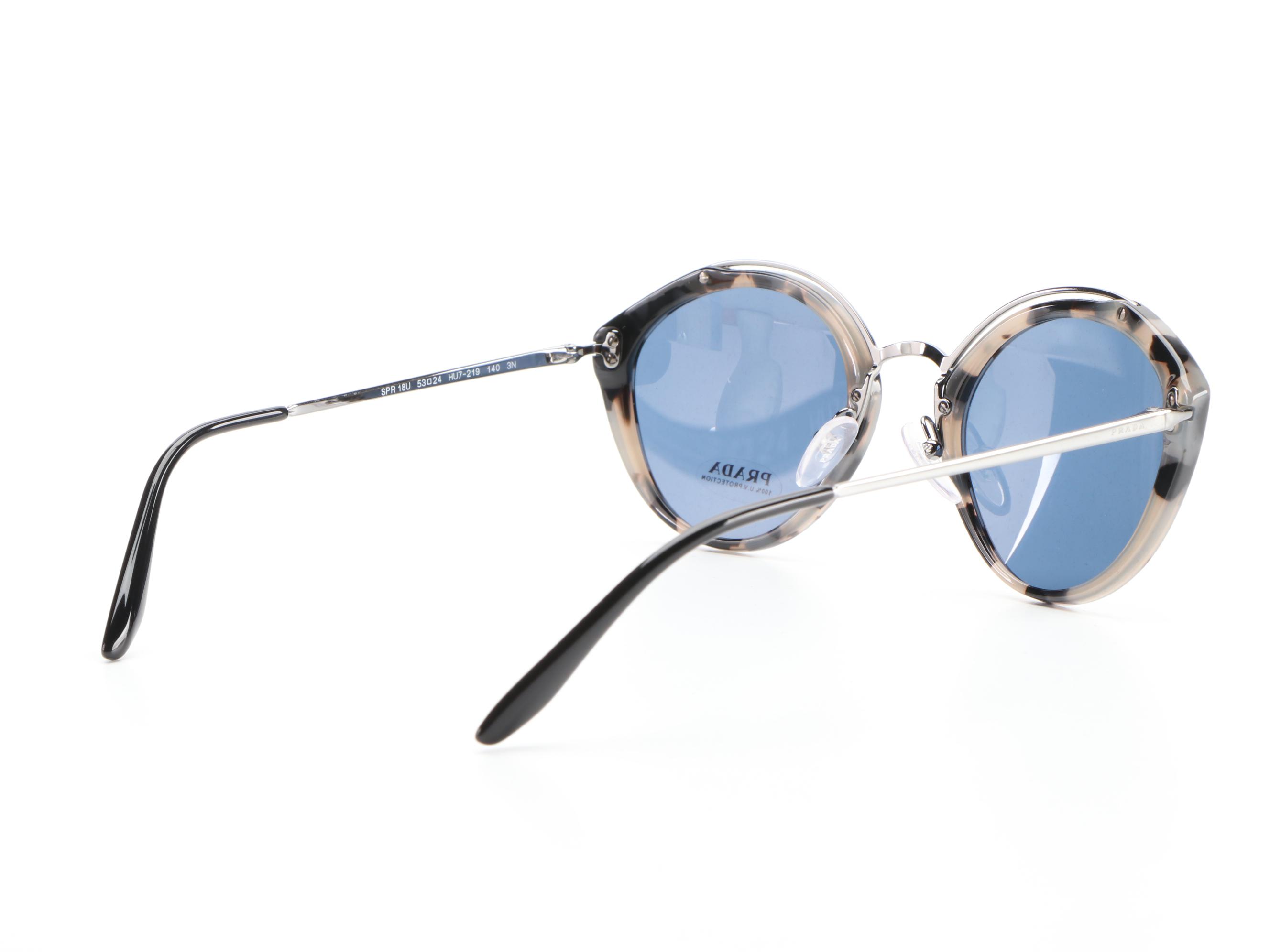 Prada SPR18U Round Sunglasses in Metal and Acetate with Case and Box