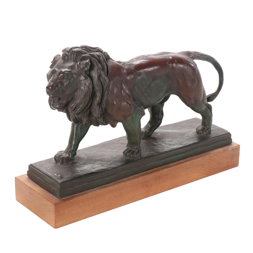 Alva Studios Bronze Sculpture after Antoine-Louis Barye "Walking Lion"