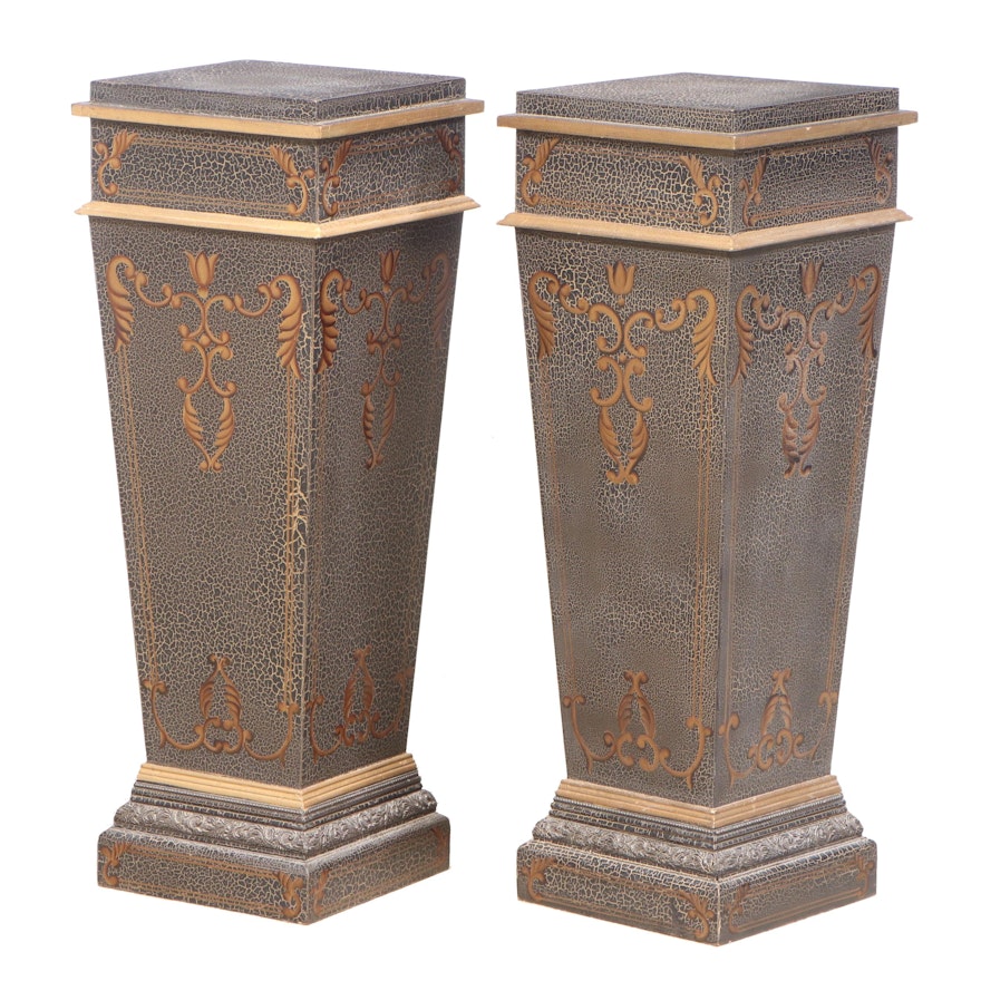 Neoclassical Style Gilt Decorated Wood Column Display Pedestals