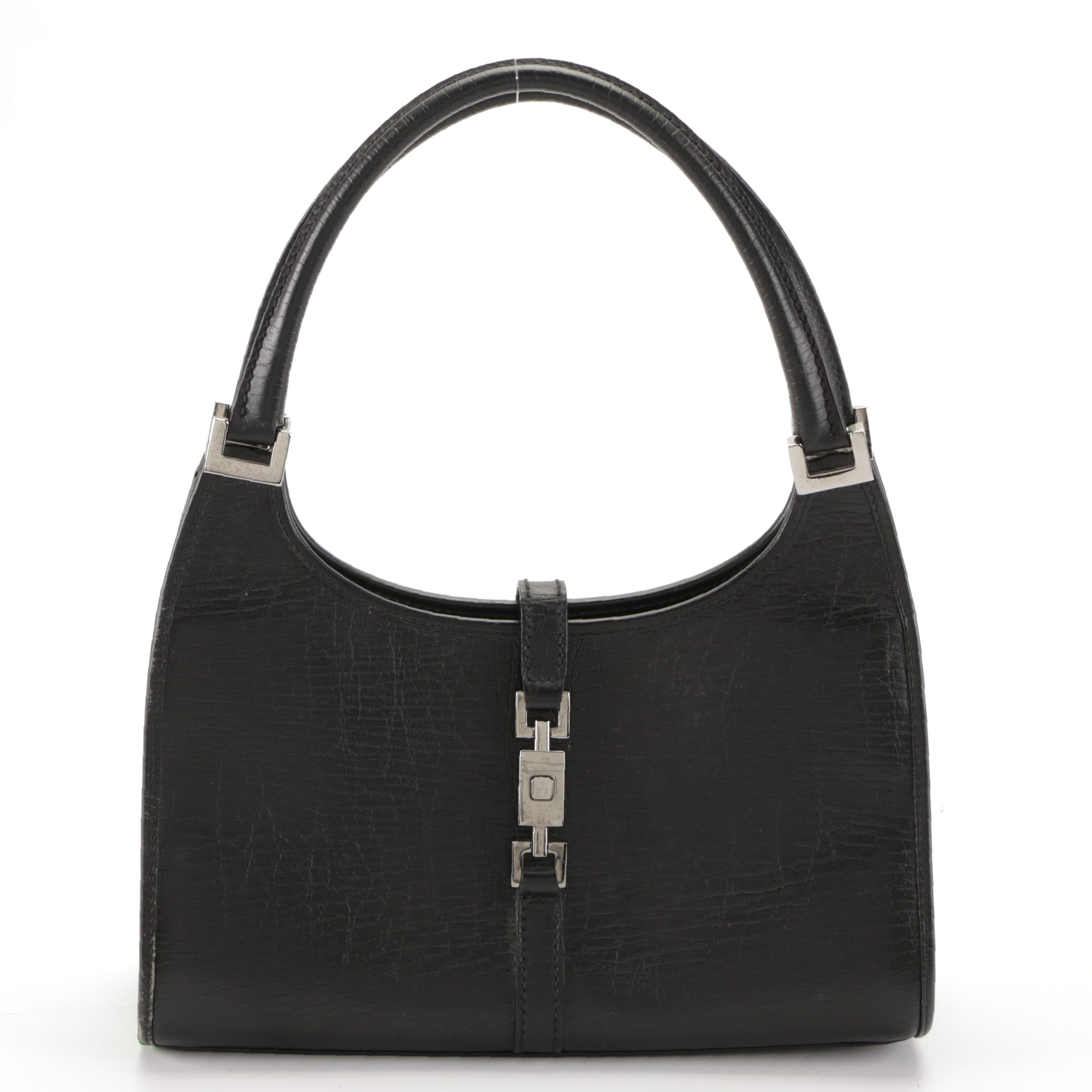 Gucci Bardot Bag in Black Leather with Piston Push Lock Closure