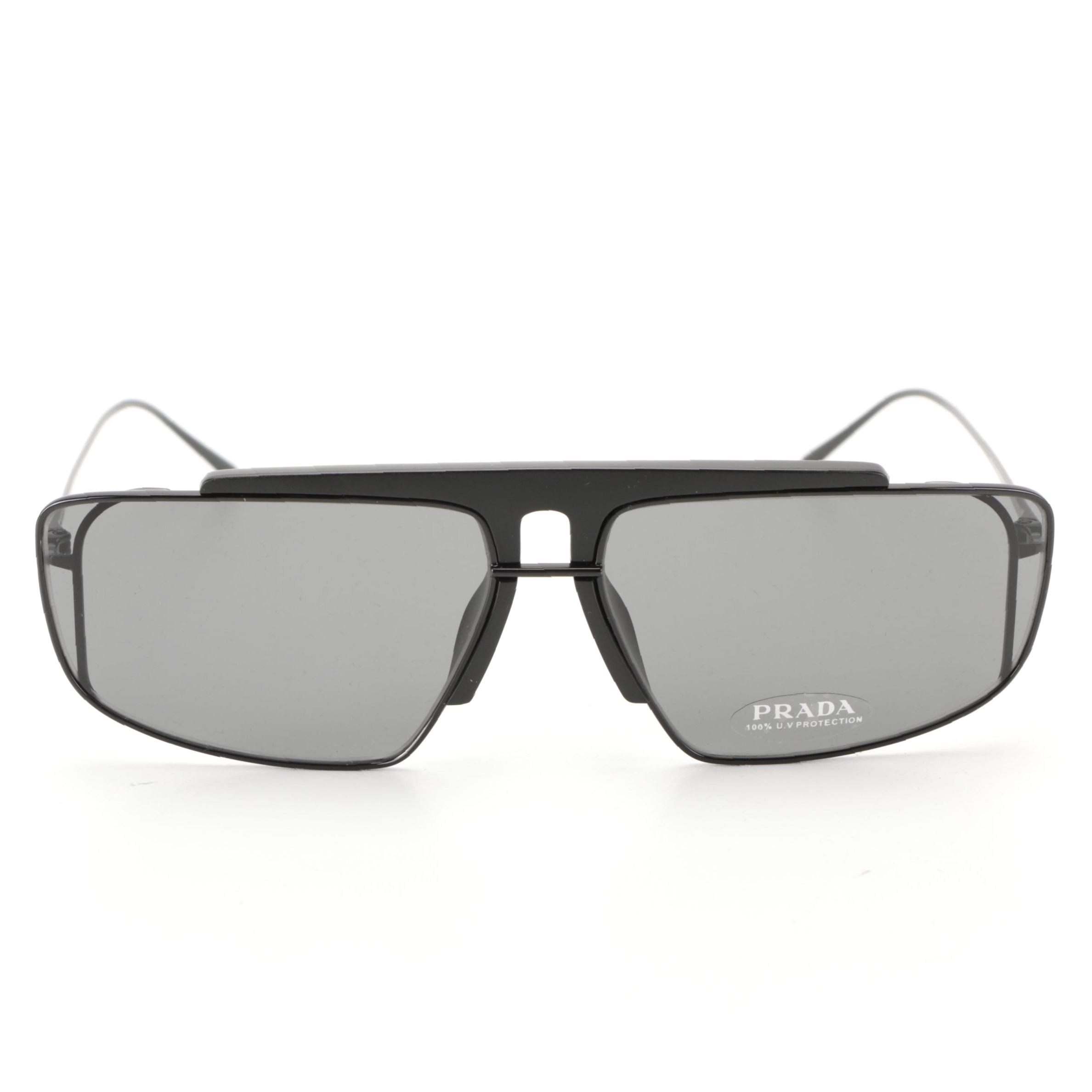 Prada SPR50V Black Frame Modified Aviator Sunglasses with Case and Box
