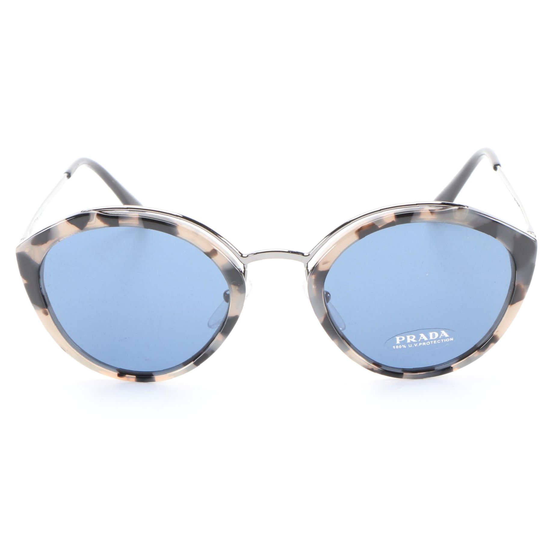 Prada SPR18U Round Sunglasses in Metal and Acetate with Case and Box