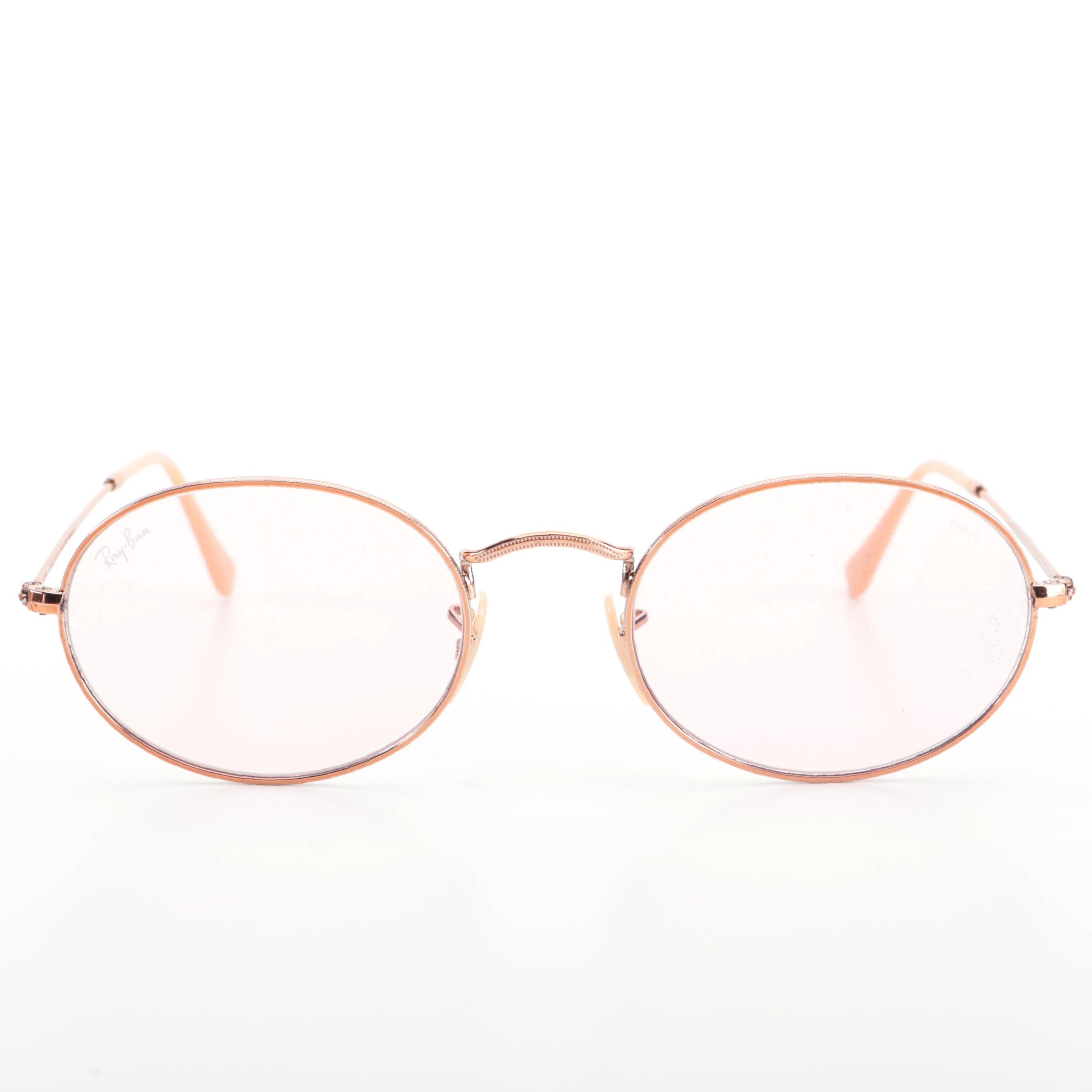 Ray-Ban RB3547-N Oval Evolve Rose Gold Tone Sunglasses with Case and Box