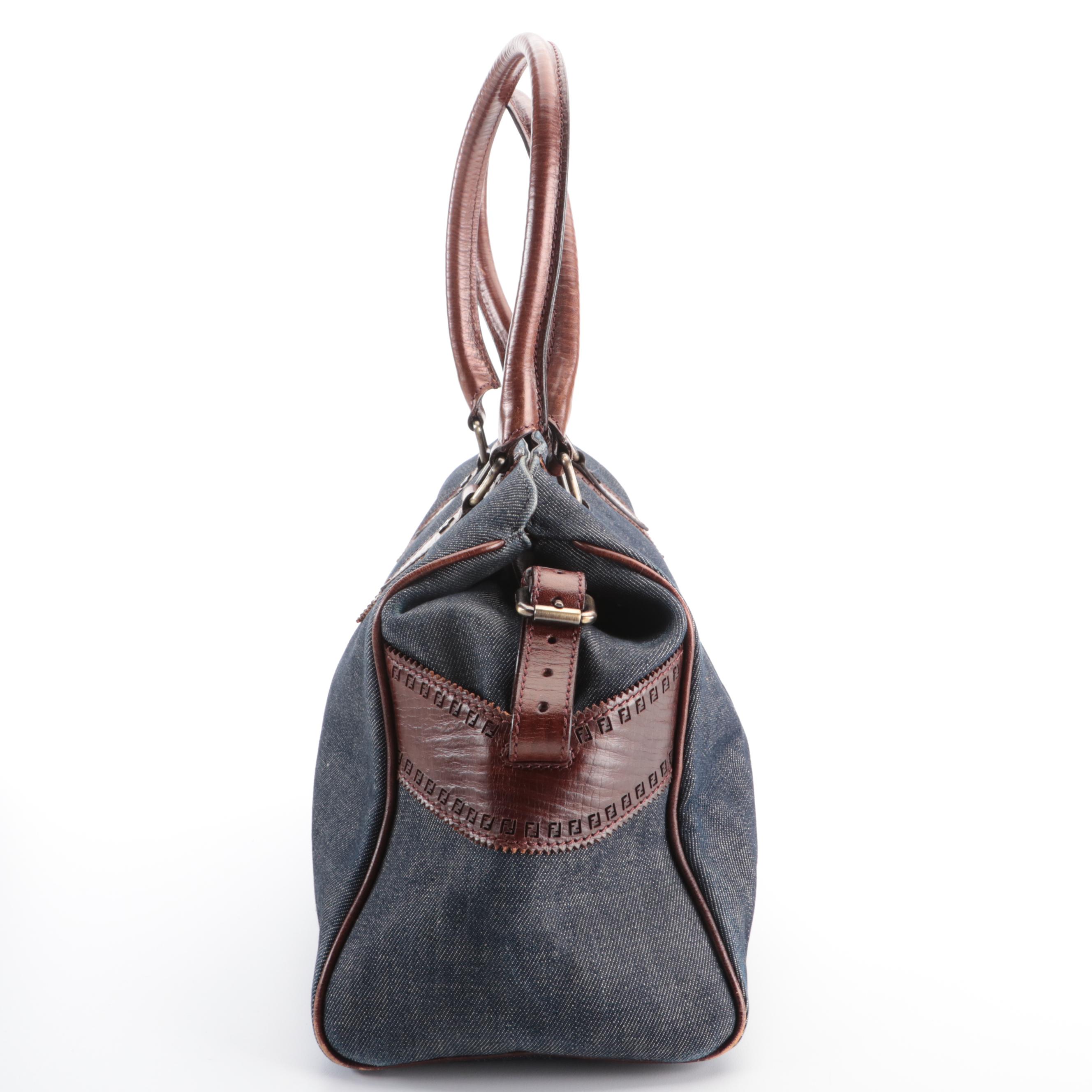 Fendi Du Jour Tote Bag in Denim and Perforated Leather Trim