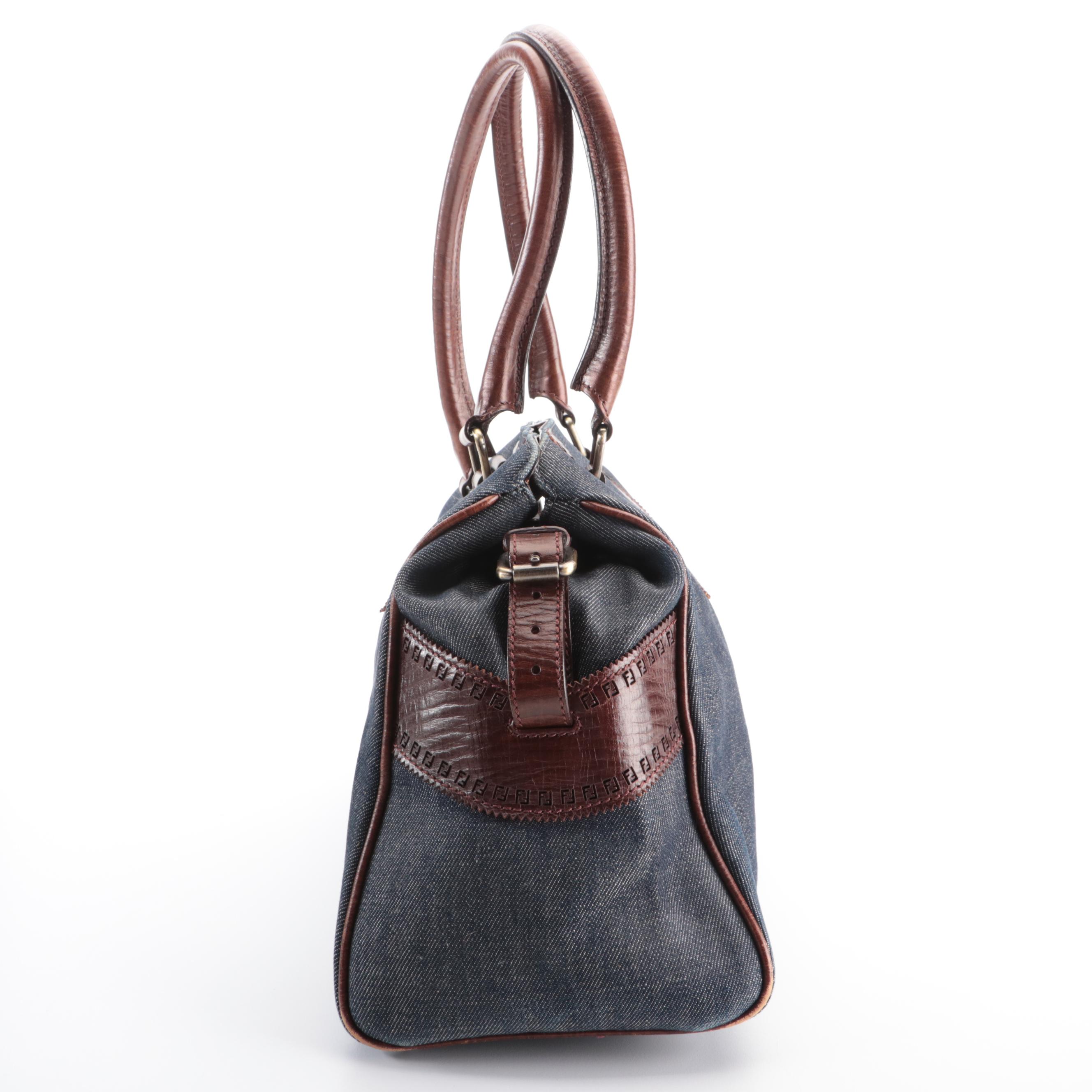 Fendi Du Jour Tote Bag in Denim and Perforated Leather Trim