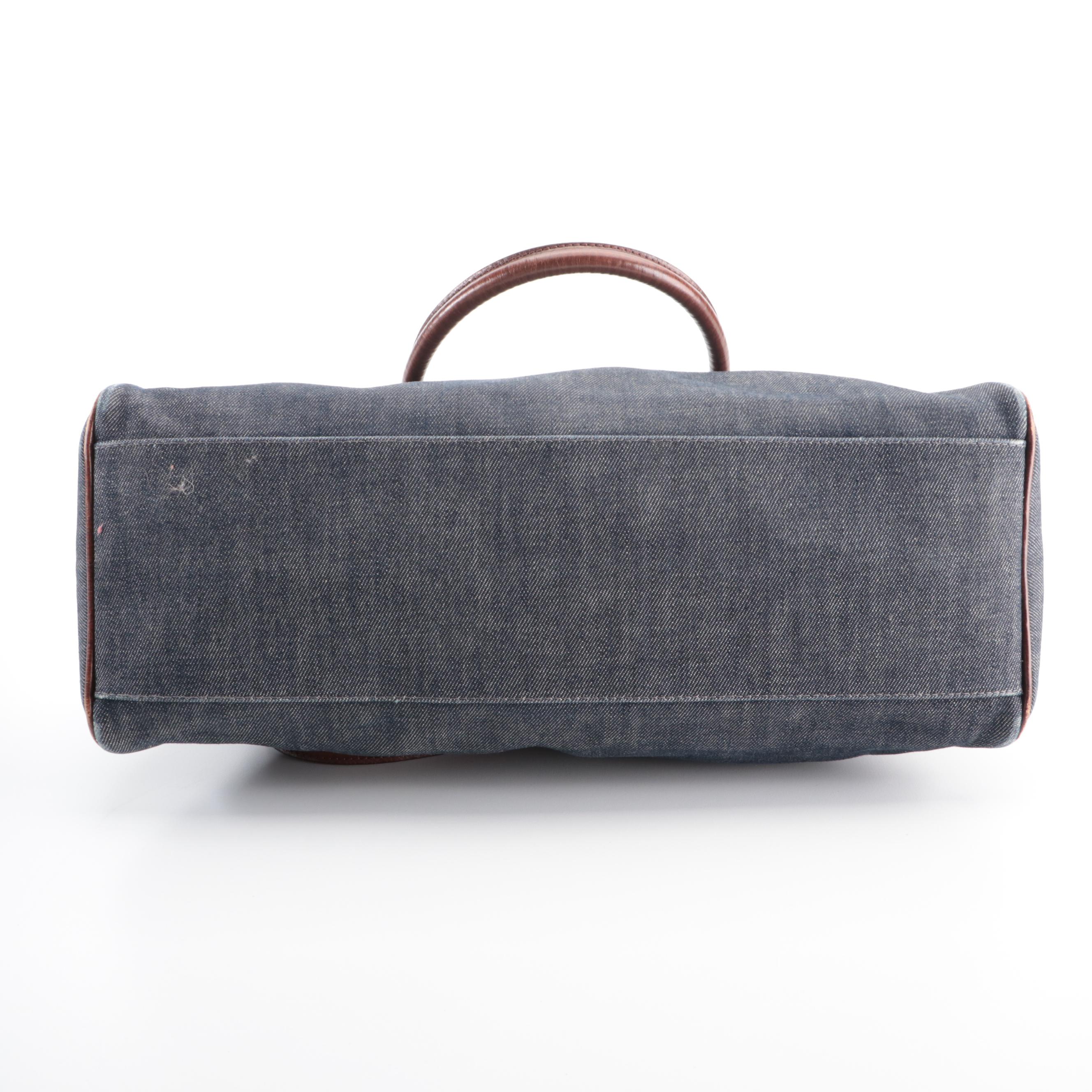 Fendi Du Jour Tote Bag in Denim and Perforated Leather Trim