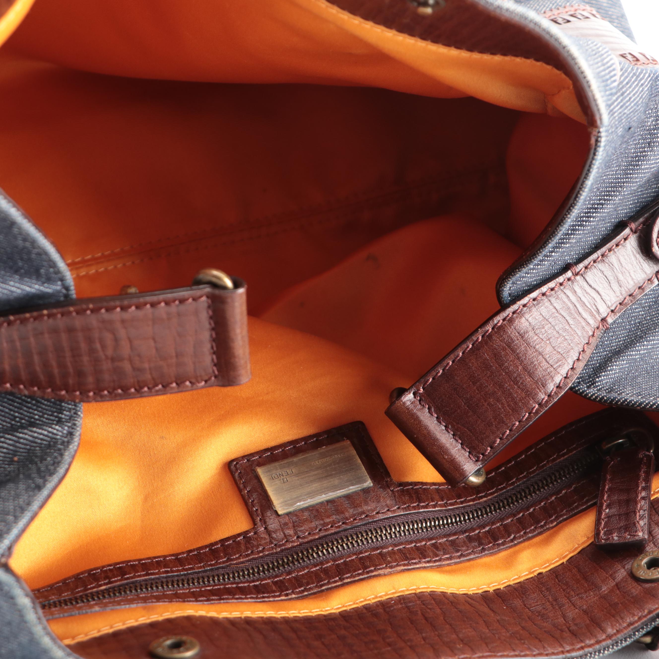 Fendi Du Jour Tote Bag in Denim and Perforated Leather Trim