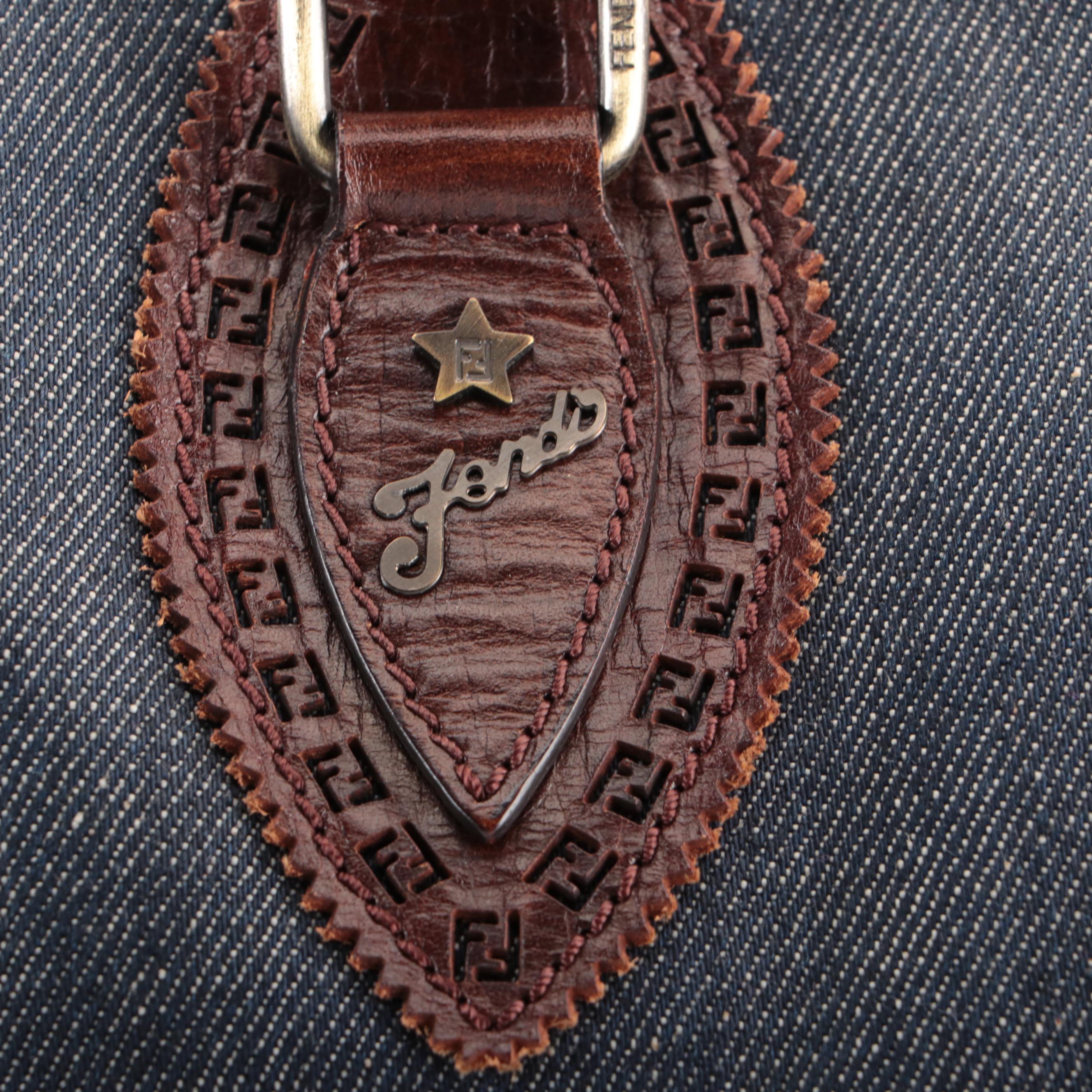 Fendi Du Jour Tote Bag in Denim and Perforated Leather Trim