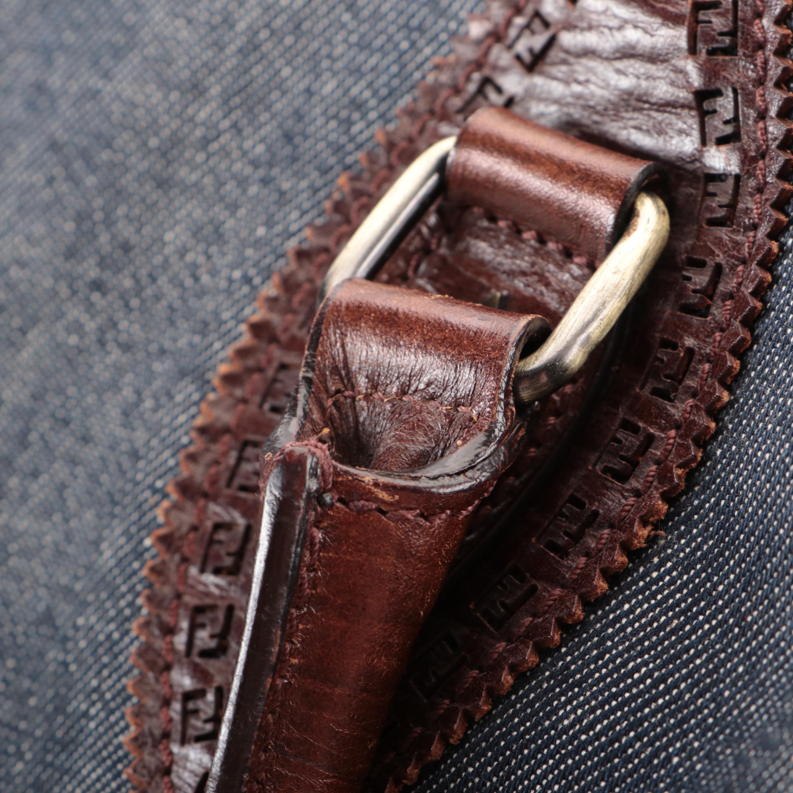 Fendi Du Jour Tote Bag in Denim and Perforated Leather Trim