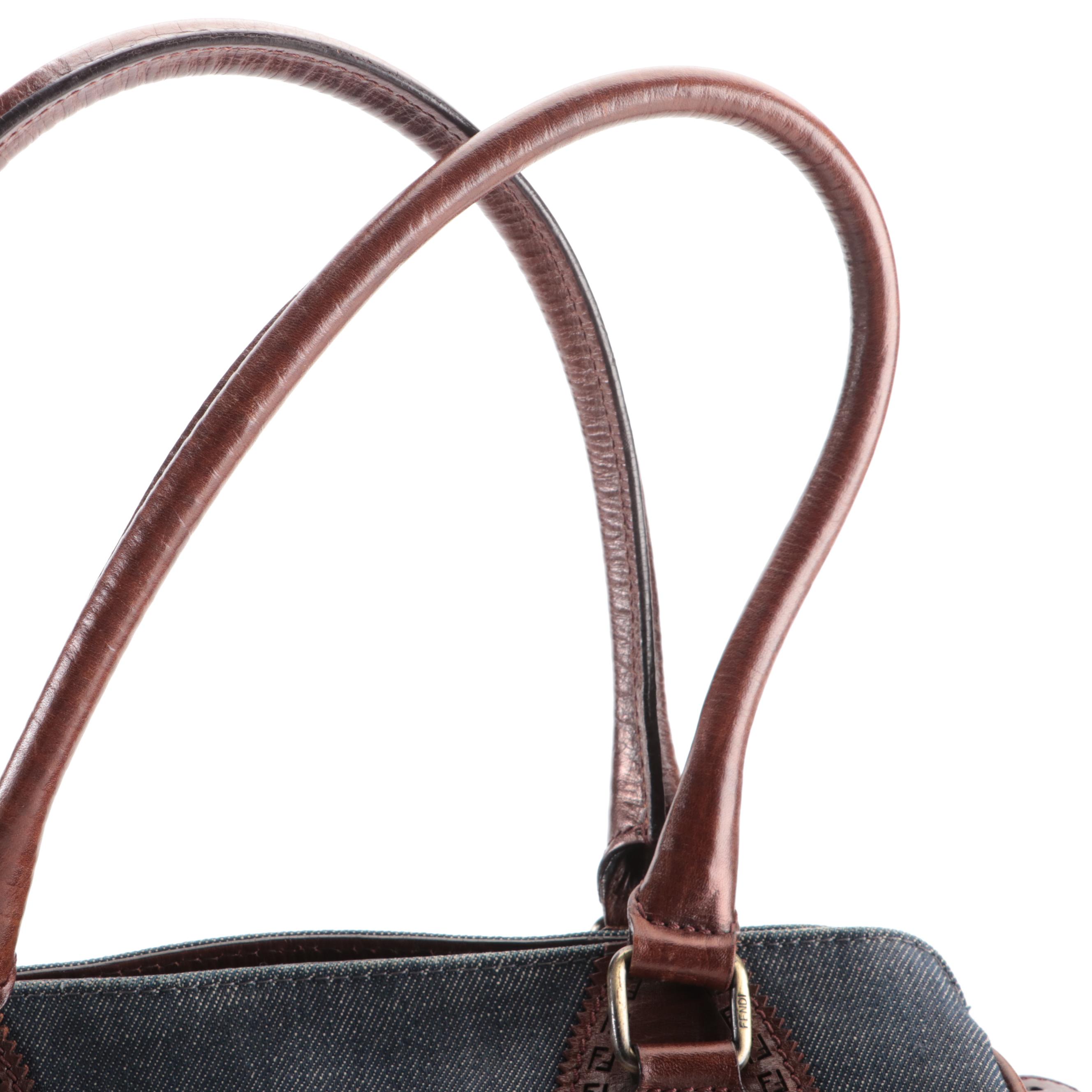 Fendi Du Jour Tote Bag in Denim and Perforated Leather Trim